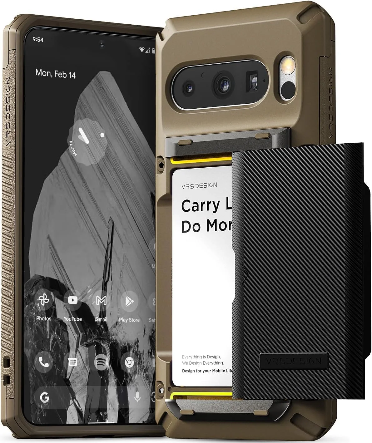 کیف پول کشویی VRS Design Damda Glide Pro برای گوشی گوگل پیکسل 8 پرو [نیمه اتوماتیک]، دارای جای کارت اعتباری [4 کارت] - شیار خاکی