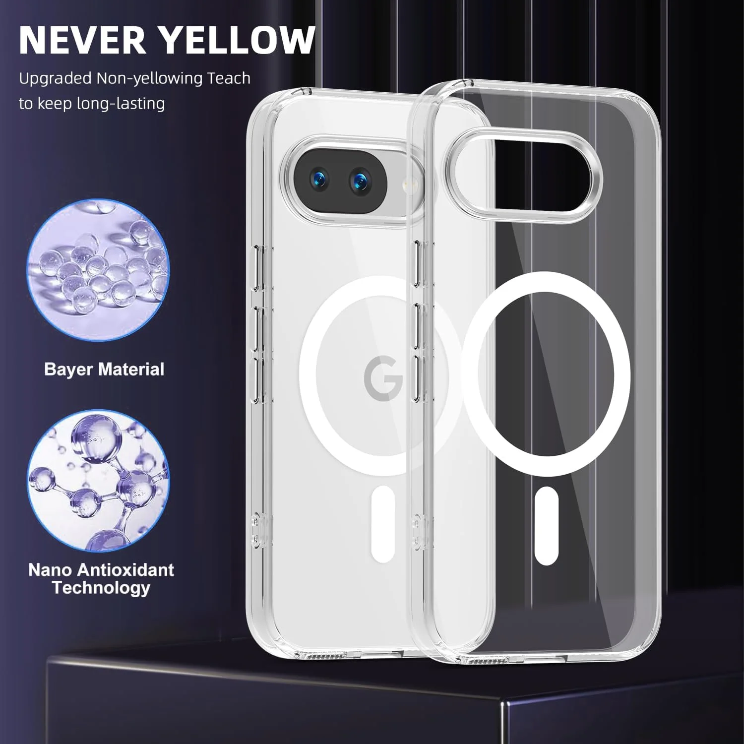 کاور شفاف برای گوگل پیکسل 9a مدل 2025 [سازگار با شارژ بی‌سیم مگ‌سیف] مقاوم در برابر زرد شدن، محافظ مغناطیسی و بادوام برای قاب گوشی آیفون