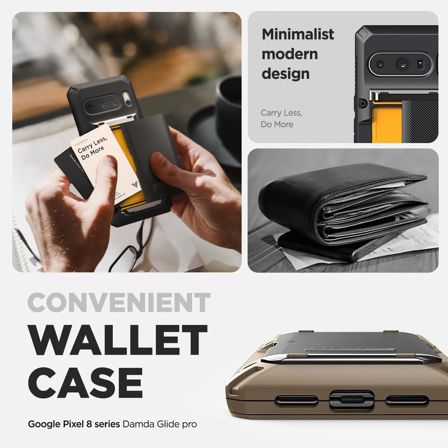 کیف پول کشویی VRS Design Damda Glide Pro برای گوشی گوگل پیکسل 8 پرو [نیمه اتوماتیک]، دارای جای کارت اعتباری [4 کارت] - شیار خاکی