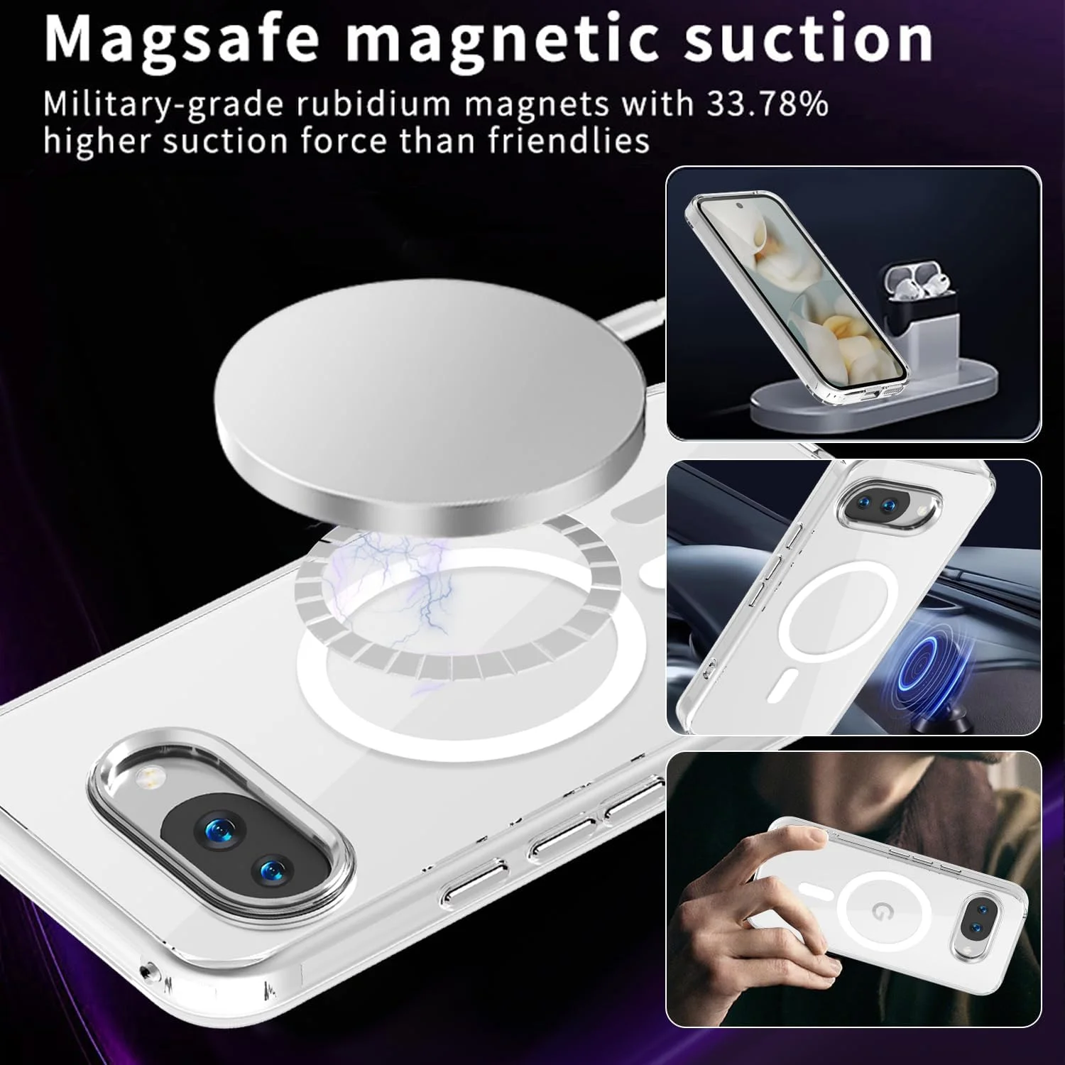 کاور شفاف برای گوگل پیکسل 9a مدل 2025 [سازگار با شارژ بی‌سیم مگ‌سیف] مقاوم در برابر زرد شدن، محافظ مغناطیسی و بادوام برای قاب گوشی آیفون