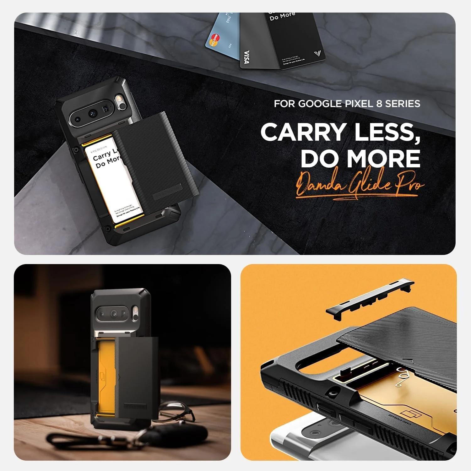کیف پول کشویی VRS Design Damda Glide Pro برای گوشی گوگل پیکسل 8 پرو [نیمه اتوماتیک]، دارای جای کارت اعتباری [4 کارت] - شیار خاکی