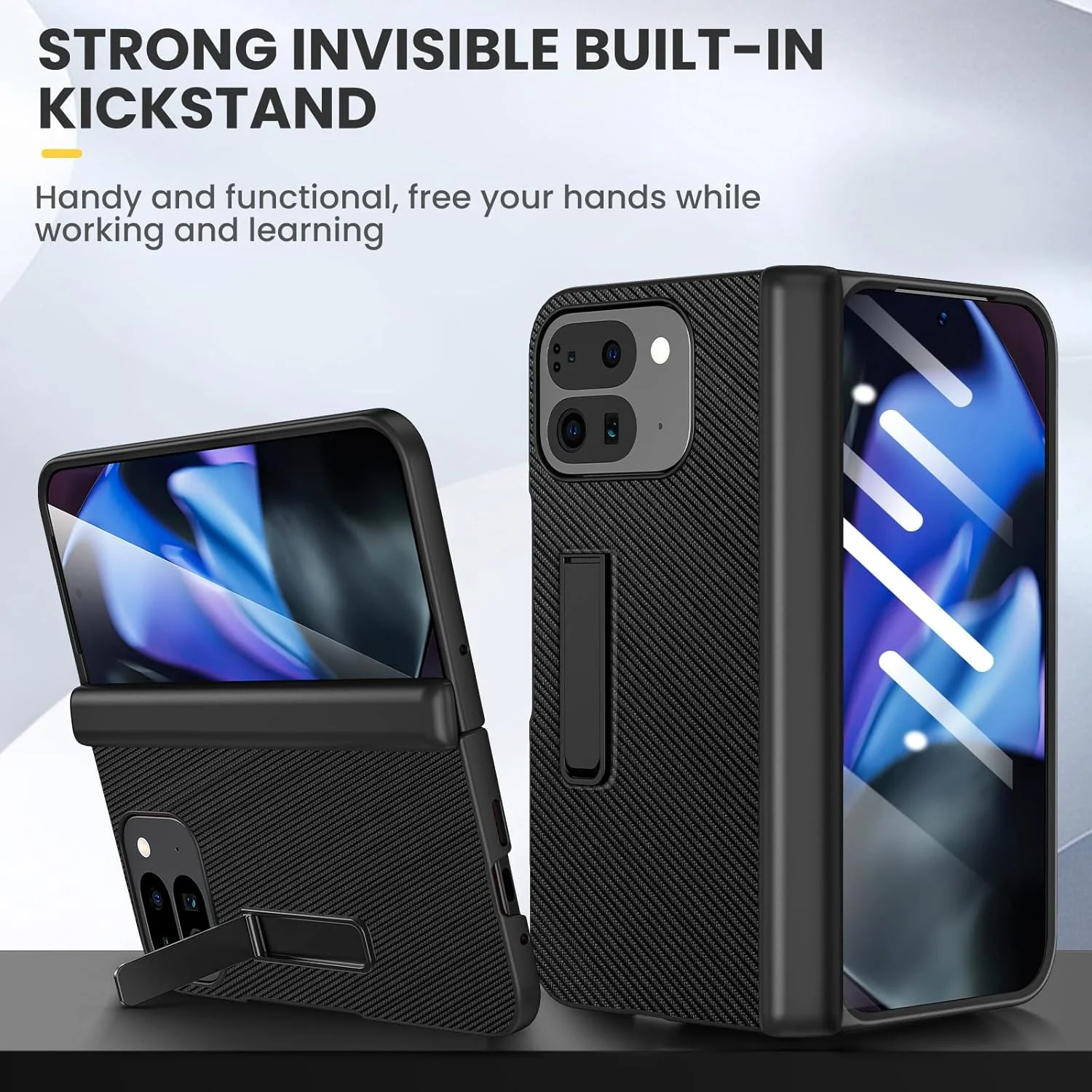 کاور محافظ تاشو گوشی گوگل پیکسل 9 پرو مدل Ruky با محافظ لولا، کاور تمام بدنه با پایه نگهدارنده و محافظ صفحه نمایش، چرم PU طرح فیبر کربن کاور محافظ تاشو گوشی گوگل پیکسل 9 پرو مدل Ruky با محافظ لولا، کاور تمام بدنه با پایه نگهدارنده و محافظ صفحه نمایش، چرم PU طرح فیبر کربن