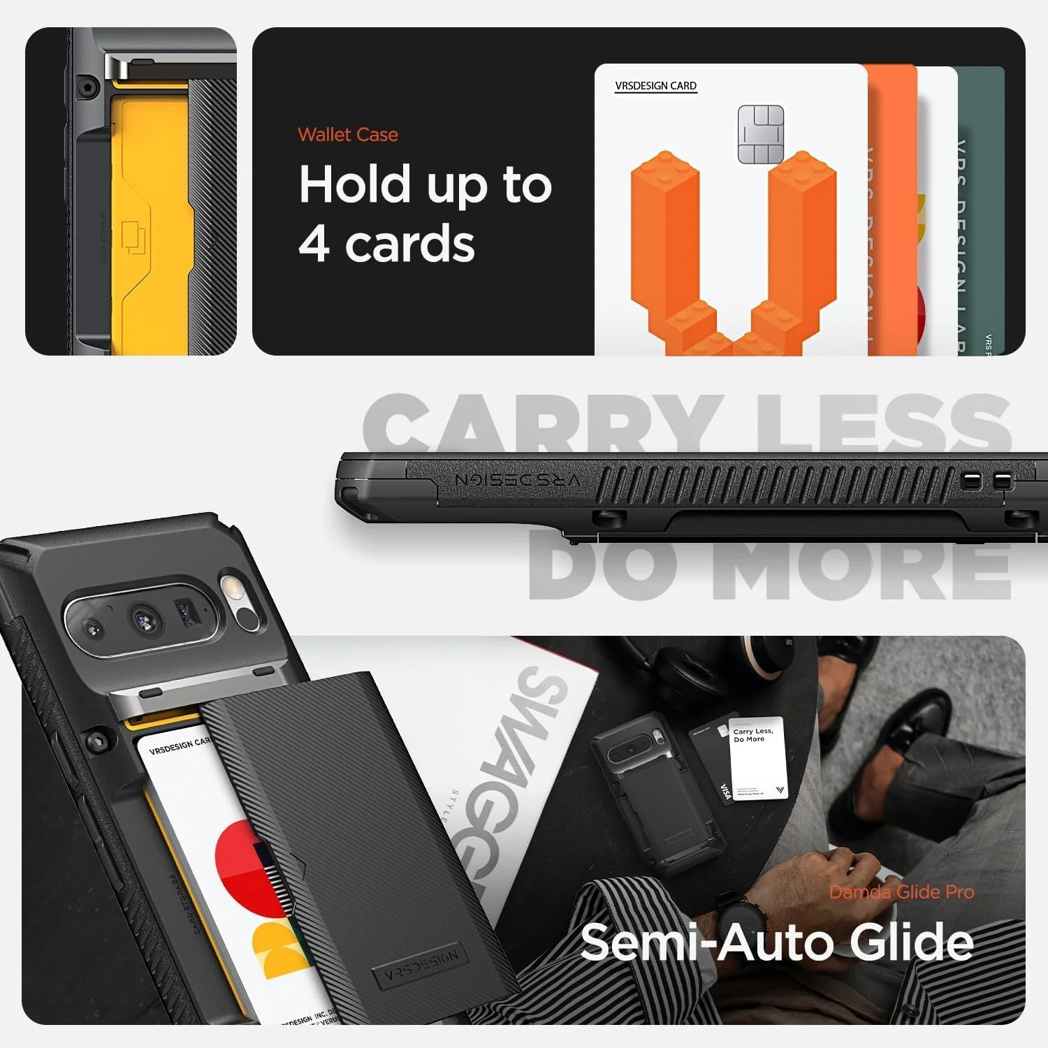 کیف پول کشویی VRS Design Damda Glide Pro برای گوشی گوگل پیکسل 8 پرو [نیمه اتوماتیک]، دارای جای کارت اعتباری [4 کارت] - شیار خاکی