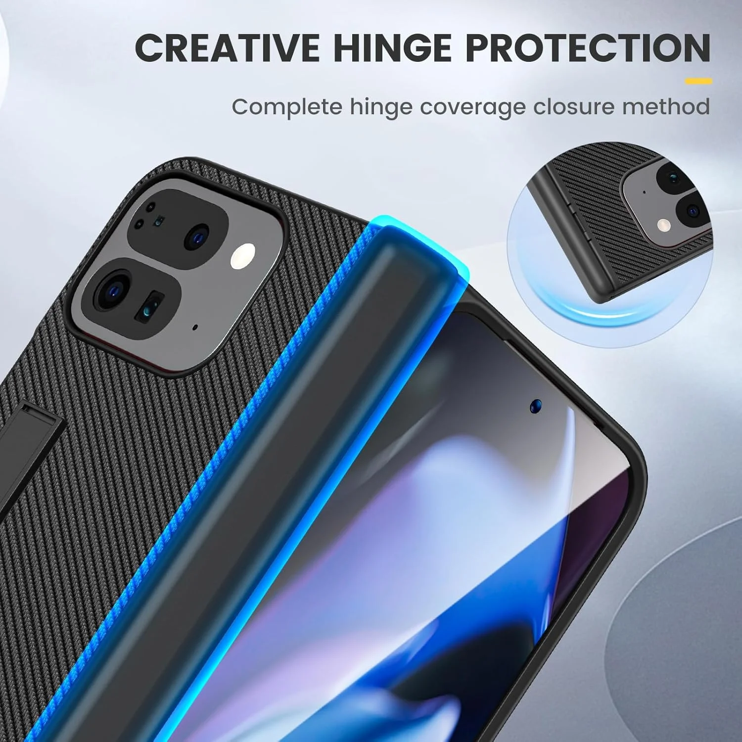 کاور محافظ تاشو گوشی گوگل پیکسل 9 پرو مدل Ruky با محافظ لولا، کاور تمام بدنه با پایه نگهدارنده و محافظ صفحه نمایش، چرم PU طرح فیبر کربن کاور محافظ تاشو گوشی گوگل پیکسل 9 پرو مدل Ruky با محافظ لولا، کاور تمام بدنه با پایه نگهدارنده و محافظ صفحه نمایش، چرم PU طرح فیبر کربن