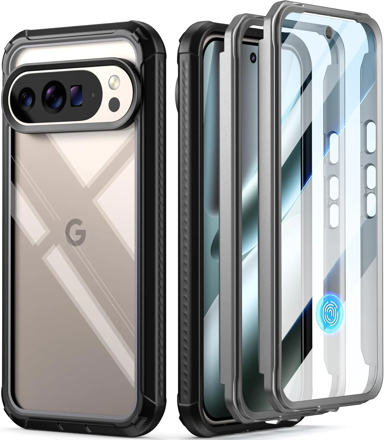 قاب محافظ مقاوم Poetic Guardian برای گوگل پیکسل 10 پرو XL 5G، محافظ صفحه نمایش داخلی، [دو فریم جلویی] [شارژ بی‌سیم] پوشش کامل ضد ضربه، مشکی/شفاف