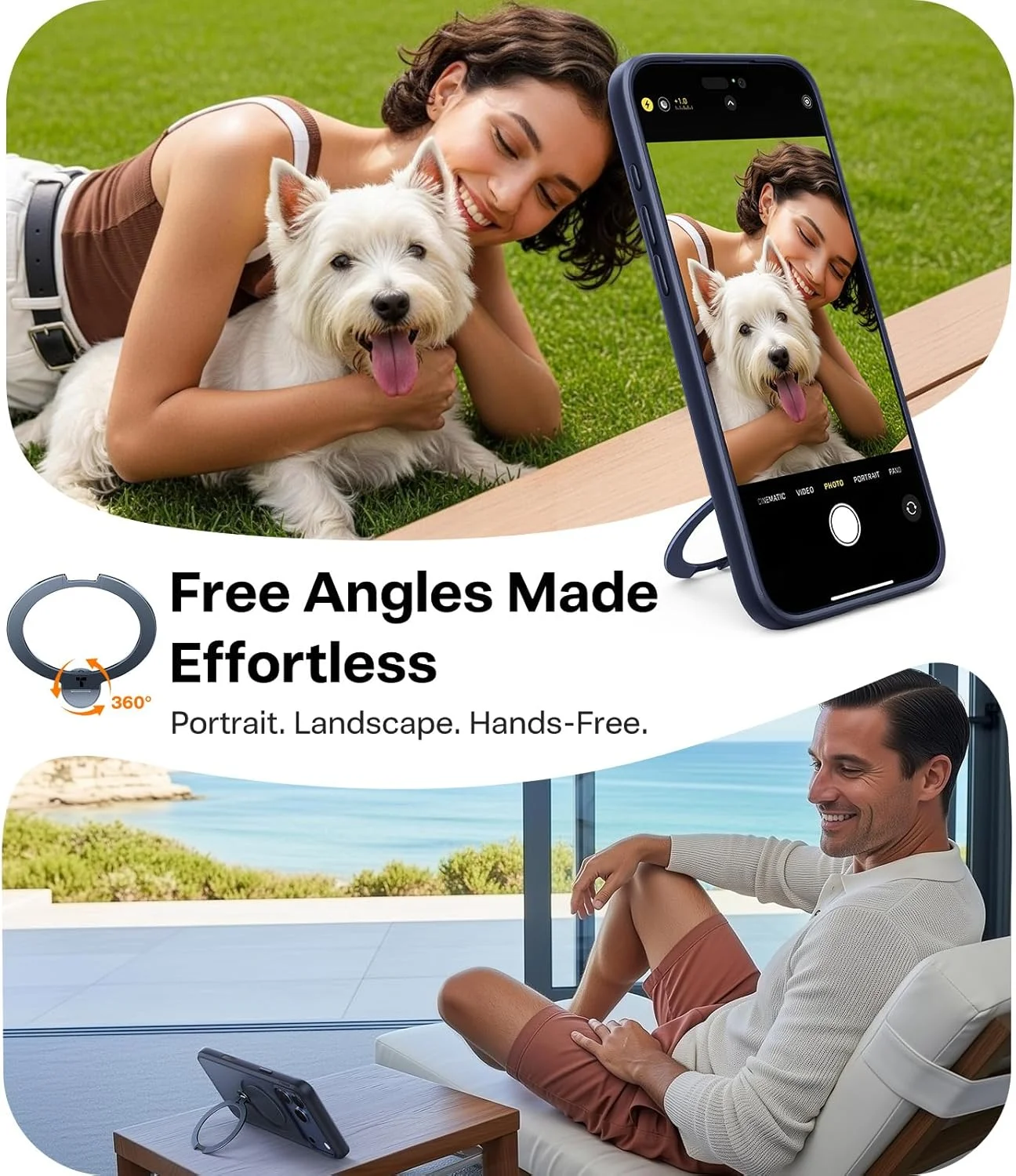 کاور چرخشی ۳۶۰ درجه TORRAS Q3 برای آیفون ۱۷ پرو با استند مغناطیسی، سازگار با MagSafe، محافظت نظامی، کنترل دوربین، دارای پایه داخلی، مناسب گوشی ۱۷ پرو ۶.۳ اینچی، آبی تیره