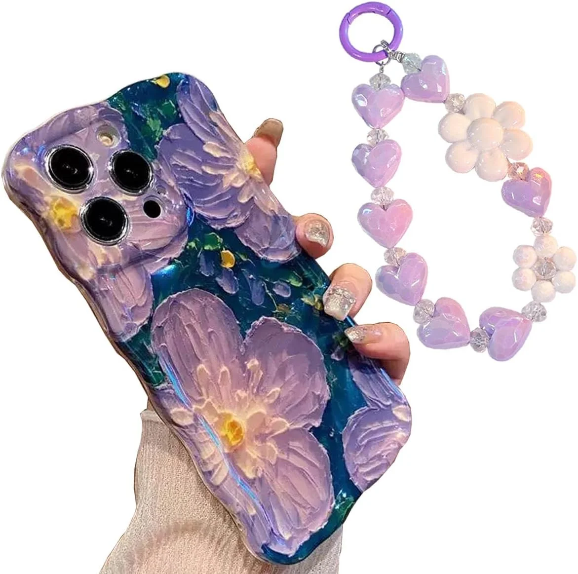 قاب گوشی بولیگو مناسب آیفون 15 - کاور ضربه گیر TPU بامپر زیبا با بند مچی، طرح نقاشی رنگ روغن، قاب محافظ گوشی براق گلدار زنانه (بنفش، آیفون 15) قاب گوشی بولیگو مناسب آیفون 15 - کاور ضربه گیر TPU بامپر زیبا با بند مچی، طرح نقاشی رنگ روغن، قاب محافظ گوشی براق گلدار زنانه (بنفش، آیفون 15)