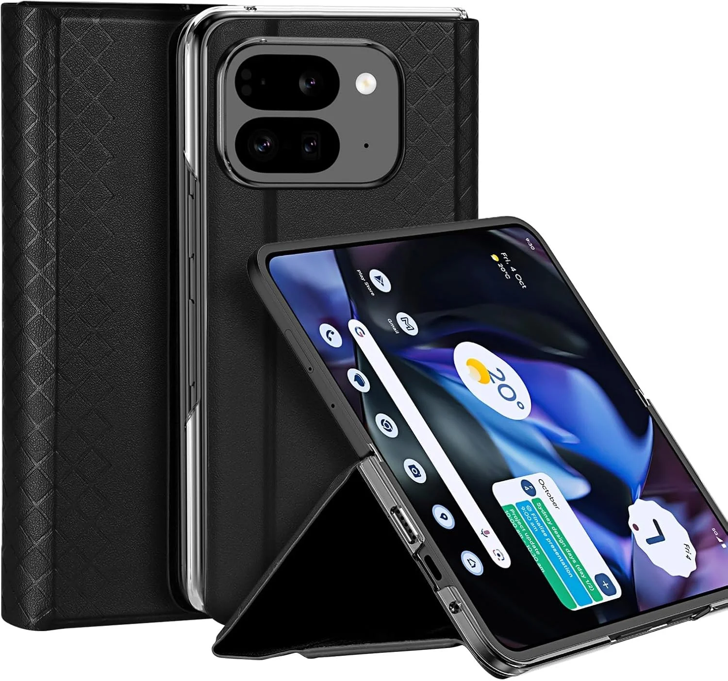 کیف پول چرمی لوکس Gruattreay سازگار با Google Pixel 9 Pro Fold، کاور تاشو با پایه و محافظت کامل به همراه جای کارت برای Pixel 9 Pro Fold (مشکی) کیف پول چرمی لوکس Gruattreay سازگار با Google Pixel 9 Pro Fold، کاور تاشو با پایه و محافظت کامل به همراه جای کارت برای Pixel 9 Pro Fold (مشکی)