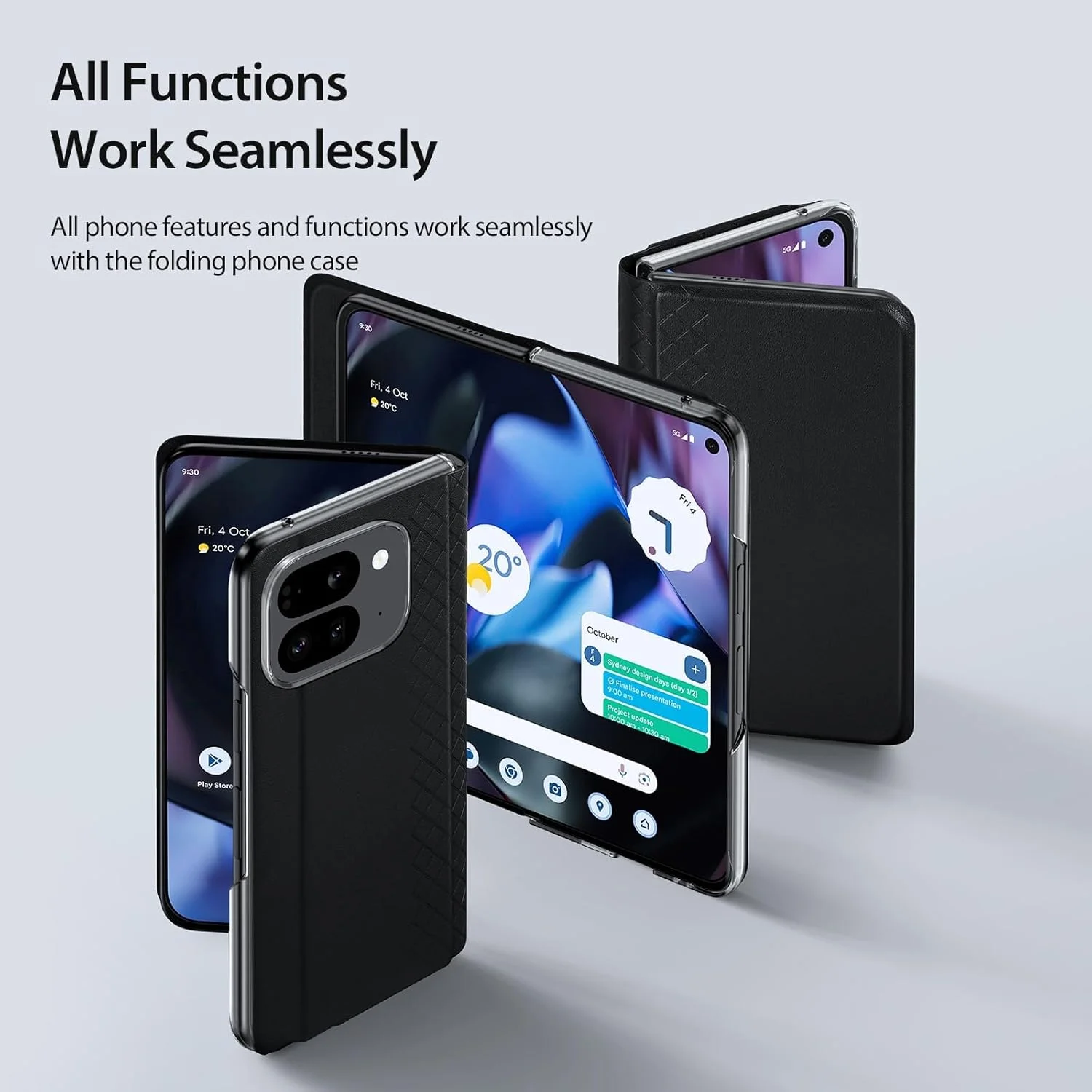 کیف پول چرمی لوکس Gruattreay سازگار با Google Pixel 9 Pro Fold، کاور تاشو با پایه و محافظت کامل به همراه جای کارت برای Pixel 9 Pro Fold (مشکی)