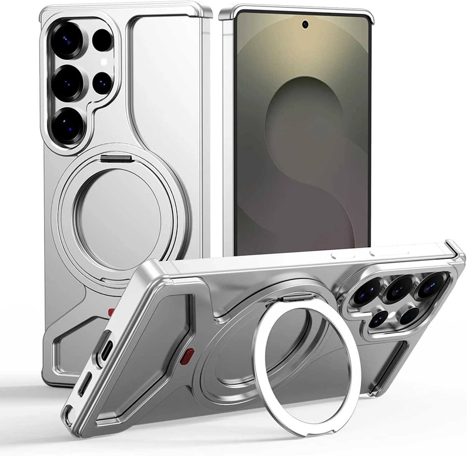 قاب محافظ گوشی سامسونگ گلکسی S25 Ultra، کاور فلزی آلومینیومی مقاوم در برابر سقوط با حلقه مغناطیسی چرخان 360 درجه - طراحی باریک بدون قاب، سازگار با MagSafe و استند قابل تنظیم گوشی (نقره ای) قاب محافظ گوشی سامسونگ گلکسی S25 Ultra، کاور فلزی آلومینیومی مقاوم در برابر سقوط با حلقه مغناطیسی چرخان 360 درجه - طراحی باریک بدون قاب، سازگار با MagSafe و استند قابل تنظیم گوشی (نقره ای)