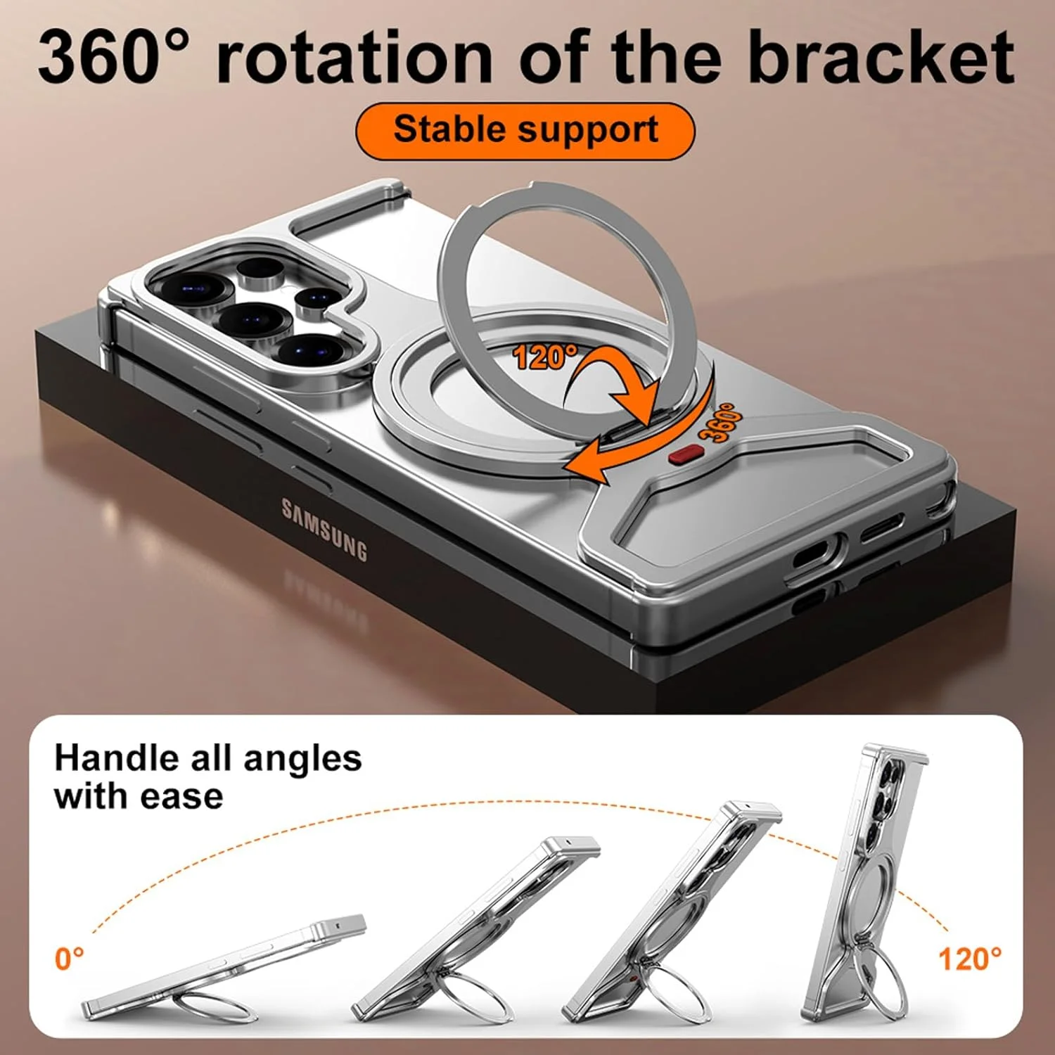 قاب محافظ گوشی سامسونگ گلکسی S25 Ultra، کاور فلزی آلومینیومی مقاوم در برابر سقوط با حلقه مغناطیسی چرخان 360 درجه - طراحی باریک بدون قاب، سازگار با MagSafe و استند قابل تنظیم گوشی (نقره ای) قاب محافظ گوشی سامسونگ گلکسی S25 Ultra، کاور فلزی آلومینیومی مقاوم در برابر سقوط با حلقه مغناطیسی چرخان 360 درجه - طراحی باریک بدون قاب، سازگار با MagSafe و استند قابل تنظیم گوشی (نقره ای)