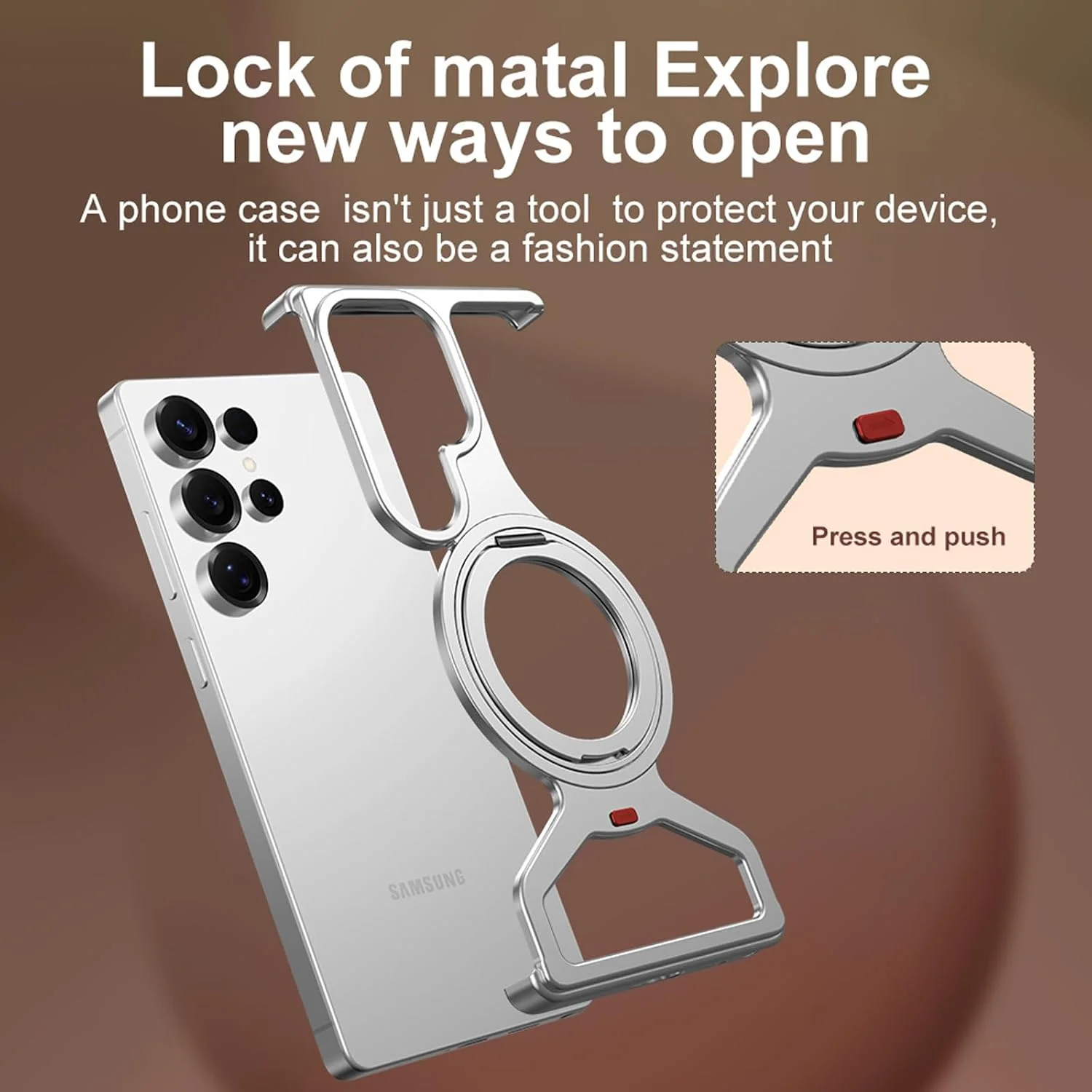 قاب محافظ گوشی سامسونگ گلکسی S25 Ultra، کاور فلزی آلومینیومی مقاوم در برابر سقوط با حلقه مغناطیسی چرخان 360 درجه - طراحی باریک بدون قاب، سازگار با MagSafe و استند قابل تنظیم گوشی (نقره ای) قاب محافظ گوشی سامسونگ گلکسی S25 Ultra، کاور فلزی آلومینیومی مقاوم در برابر سقوط با حلقه مغناطیسی چرخان 360 درجه - طراحی باریک بدون قاب، سازگار با MagSafe و استند قابل تنظیم گوشی (نقره ای)