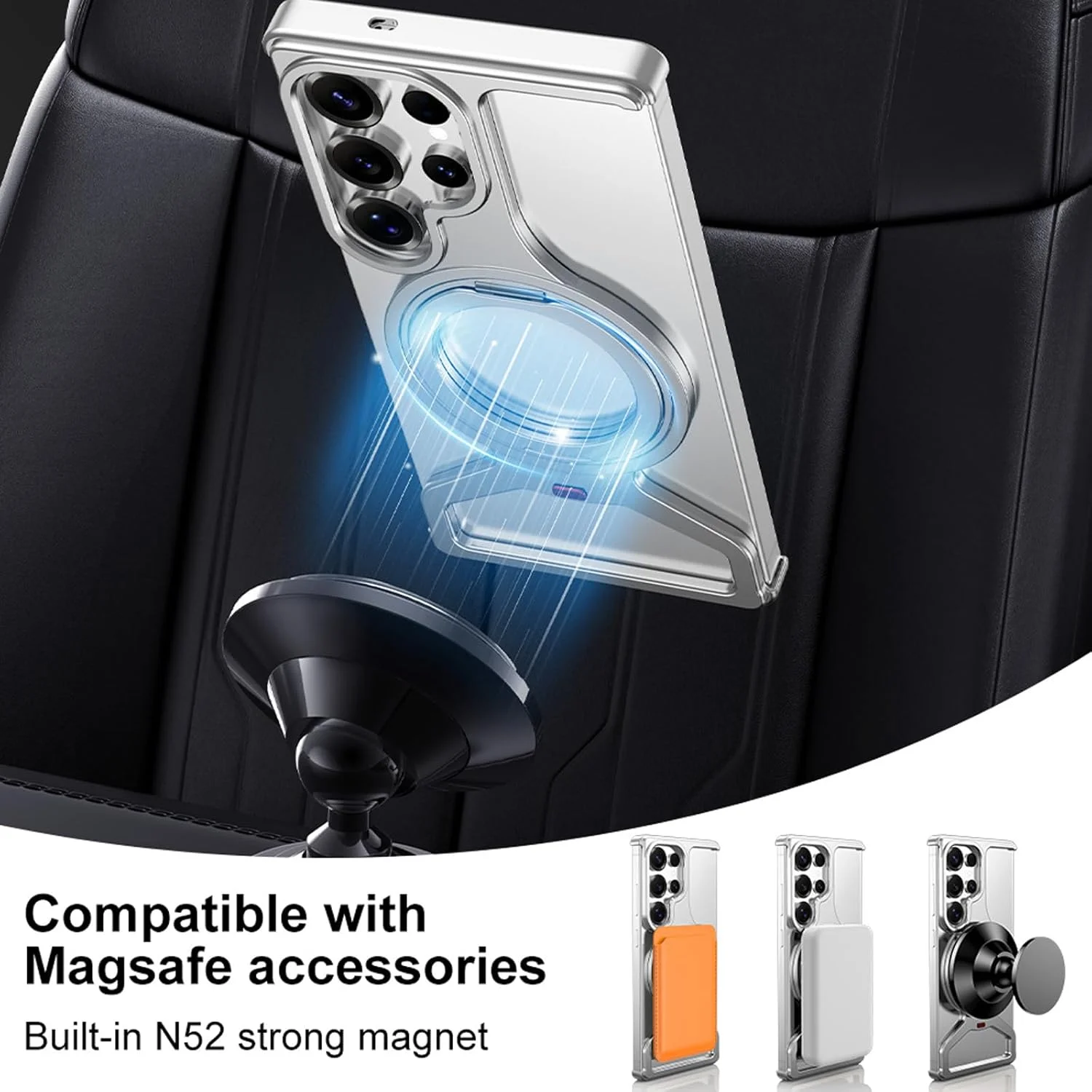 قاب محافظ گوشی سامسونگ گلکسی S25 Ultra، کاور فلزی آلومینیومی مقاوم در برابر سقوط با حلقه مغناطیسی چرخان 360 درجه - طراحی باریک بدون قاب، سازگار با MagSafe و استند قابل تنظیم گوشی (نقره ای) قاب محافظ گوشی سامسونگ گلکسی S25 Ultra، کاور فلزی آلومینیومی مقاوم در برابر سقوط با حلقه مغناطیسی چرخان 360 درجه - طراحی باریک بدون قاب، سازگار با MagSafe و استند قابل تنظیم گوشی (نقره ای)