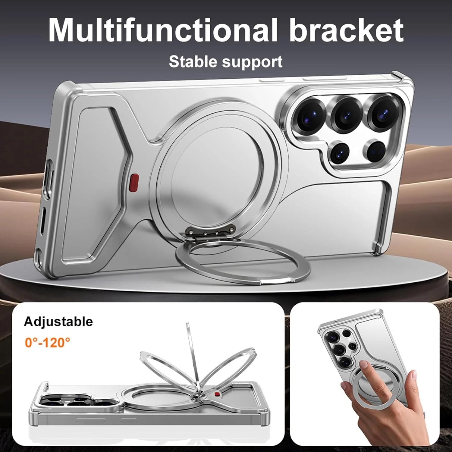 قاب محافظ گوشی سامسونگ گلکسی S25 Ultra، کاور فلزی آلومینیومی مقاوم در برابر سقوط با حلقه مغناطیسی چرخان 360 درجه - طراحی باریک بدون قاب، سازگار با MagSafe و استند قابل تنظیم گوشی (نقره ای) قاب محافظ گوشی سامسونگ گلکسی S25 Ultra، کاور فلزی آلومینیومی مقاوم در برابر سقوط با حلقه مغناطیسی چرخان 360 درجه - طراحی باریک بدون قاب، سازگار با MagSafe و استند قابل تنظیم گوشی (نقره ای)