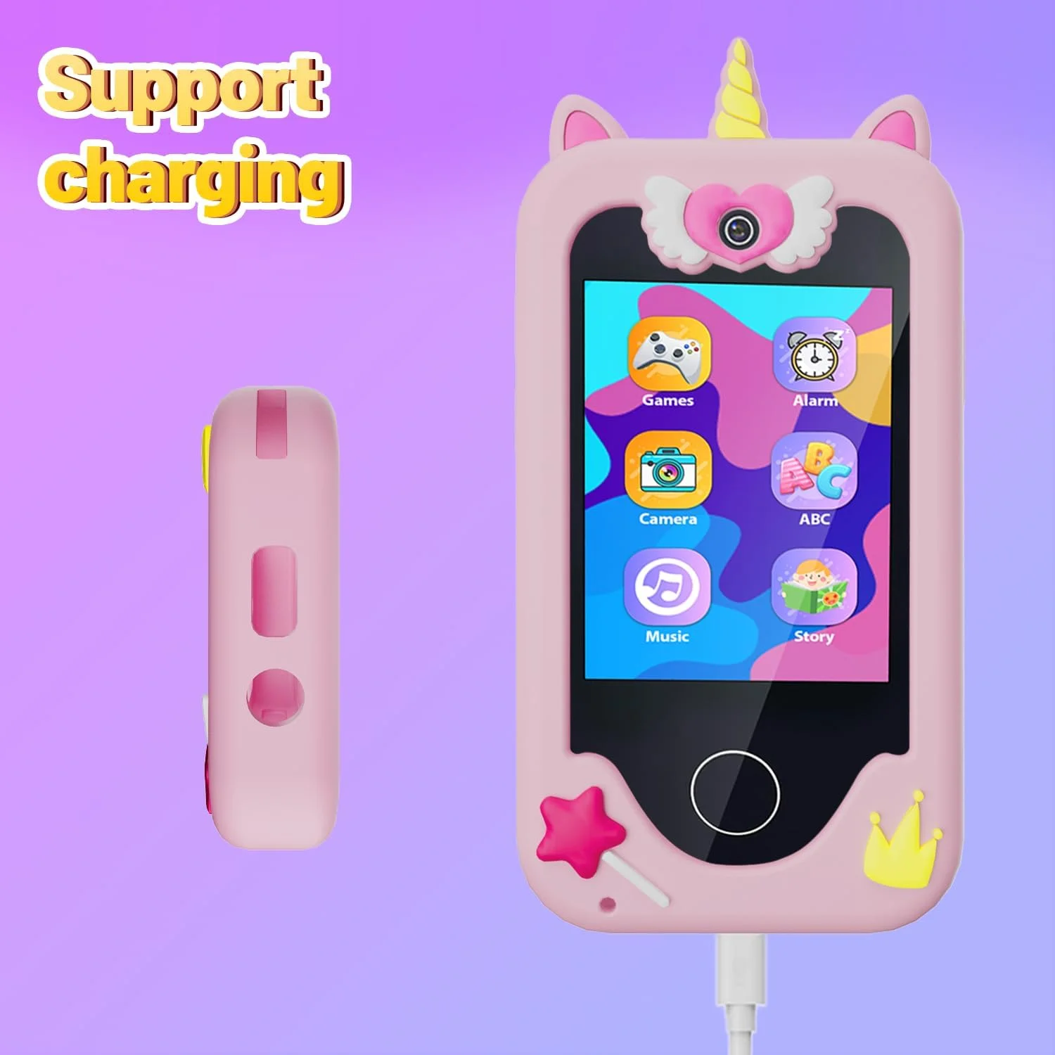 کاور سیلیکونی ERTYU برای اسباب بازی تلفن هوشمند کودکان، با لمس نرم و ابریشمی، محافظت کامل از بدنه تلفن کودک، ضد ضربه، لبه های برجسته برای محافظت از دوربین و صفحه نمایش، اسباب بازی تک شاخ برای دختران 3 تا 8 سال کاور سیلیکونی ERTYU برای اسباب بازی تلفن هوشمند کودکان، با لمس نرم و ابریشمی، محافظت کامل از بدنه تلفن کودک، ضد ضربه، لبه های برجسته برای محافظت از دوربین و صفحه نمایش، اسباب بازی تک شاخ برای دختران 3 تا 8 سال