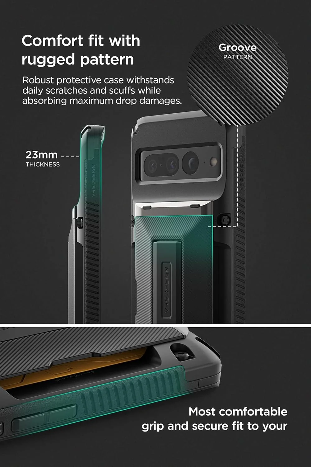 کاور محافظ هیبریدی VRS Design Damda Glide مناسب برای گوشی گوگل پیکسل 7 پرو، کیف پول کشویی [نیمه اتوماتیک] دارای جای کارت اعتباری [3-4 کارت] و پایه استند - مشکی