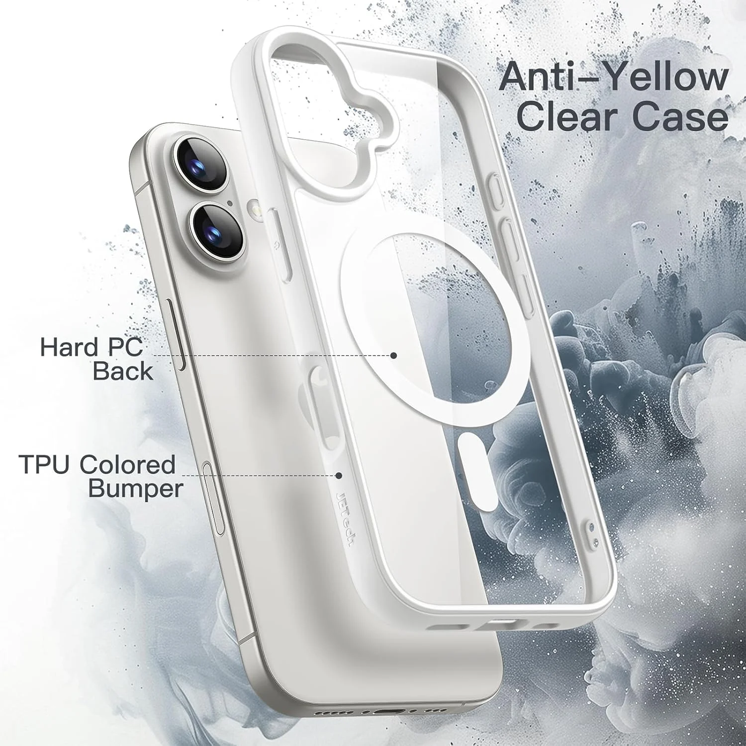 کاور مگ سیف JETech مناسب برای آیفون 16 (6.1 اینچ)، کاور ضربه گیر گوشی، فریم TPU مات رنگ ثابت، پشت شفاف ضد خش (سفید) کاور مگ سیف JETech مناسب برای آیفون 16 (6.1 اینچ)، کاور ضربه گیر گوشی، فریم TPU مات رنگ ثابت، پشت شفاف ضد خش (سفید)