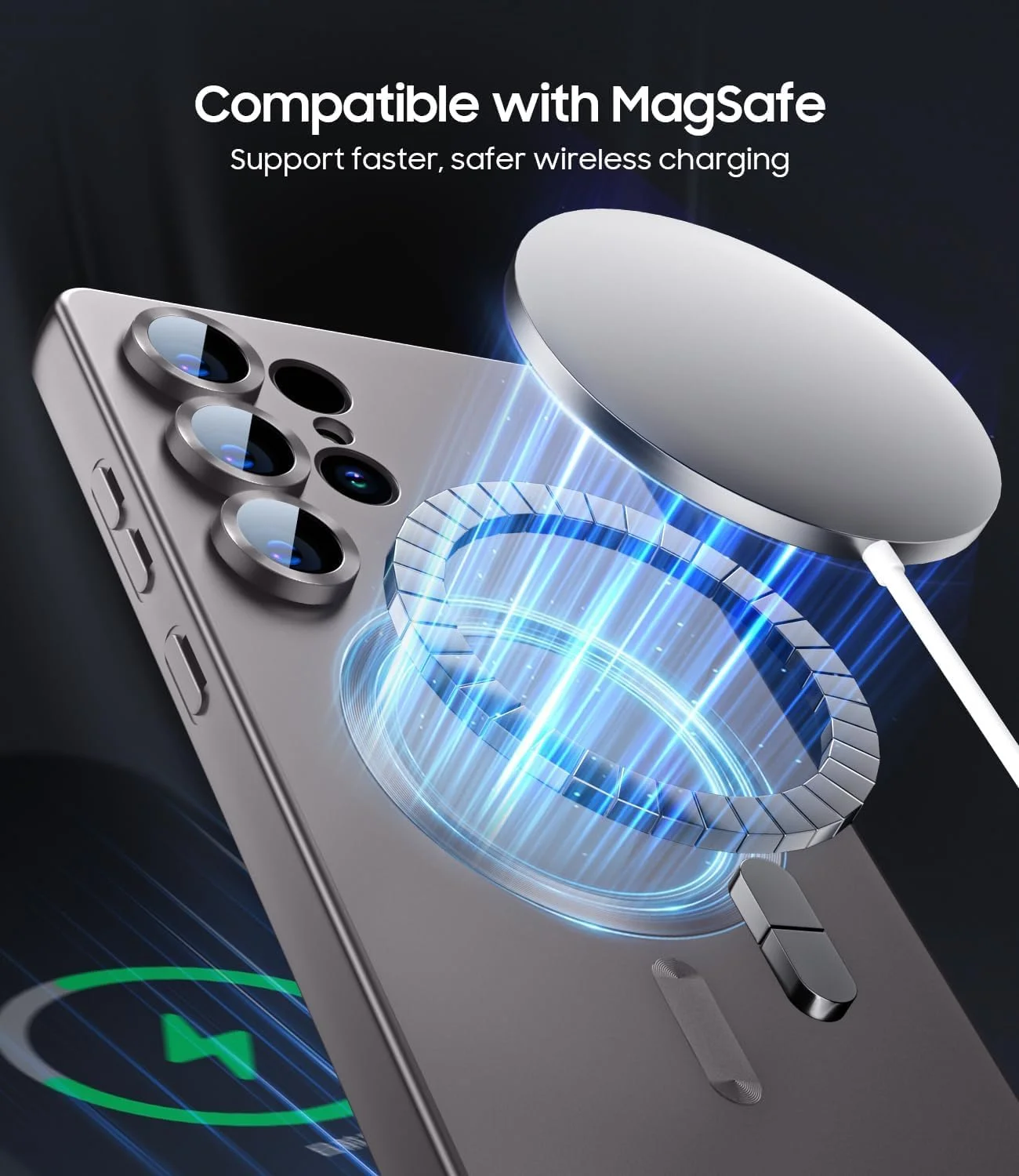 قاب مغناطیسی گوشی سامسونگ گلکسی S23 Ultra 5G، سازگار با Mag-Safe، کاور سیلیکونی باریک و محافظ لنز دوربین داخلی، ضد ضربه، خاکستری