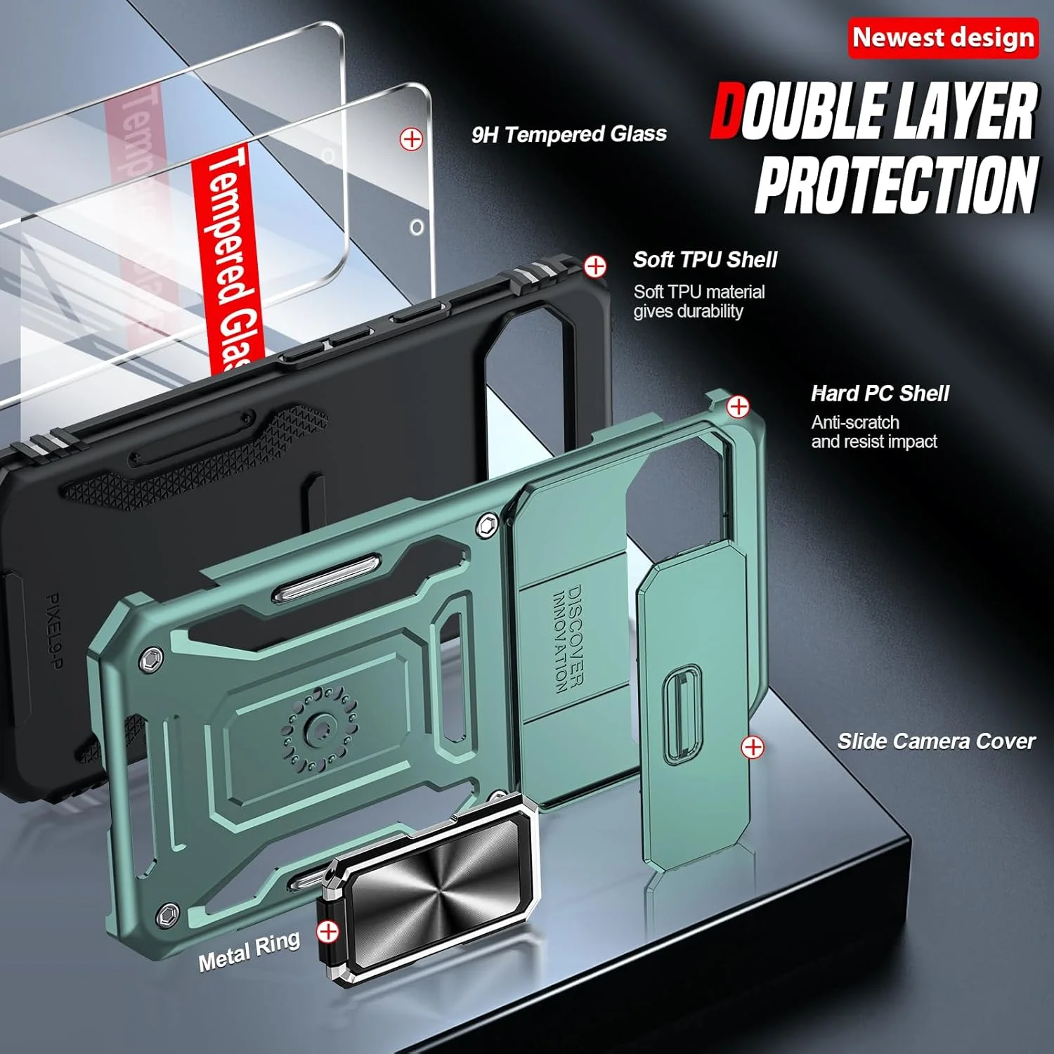 قاب محافظ گوشی LeYi برای گوگل پیکسل 9 / پیکسل 9 پرو: کاور گوشی پیکسل 9 با محافظ لنز دوربین کشویی، 2 عدد محافظ صفحه نمایش، حلقه استند، کاور محافظ ضد ضربه نظامی، سبز روشن قاب محافظ گوشی LeYi برای گوگل پیکسل 9 / پیکسل 9 پرو: کاور گوشی پیکسل 9 با محافظ لنز دوربین کشویی، 2 عدد محافظ صفحه نمایش، حلقه استند، کاور محافظ ضد ضربه نظامی، سبز روشن