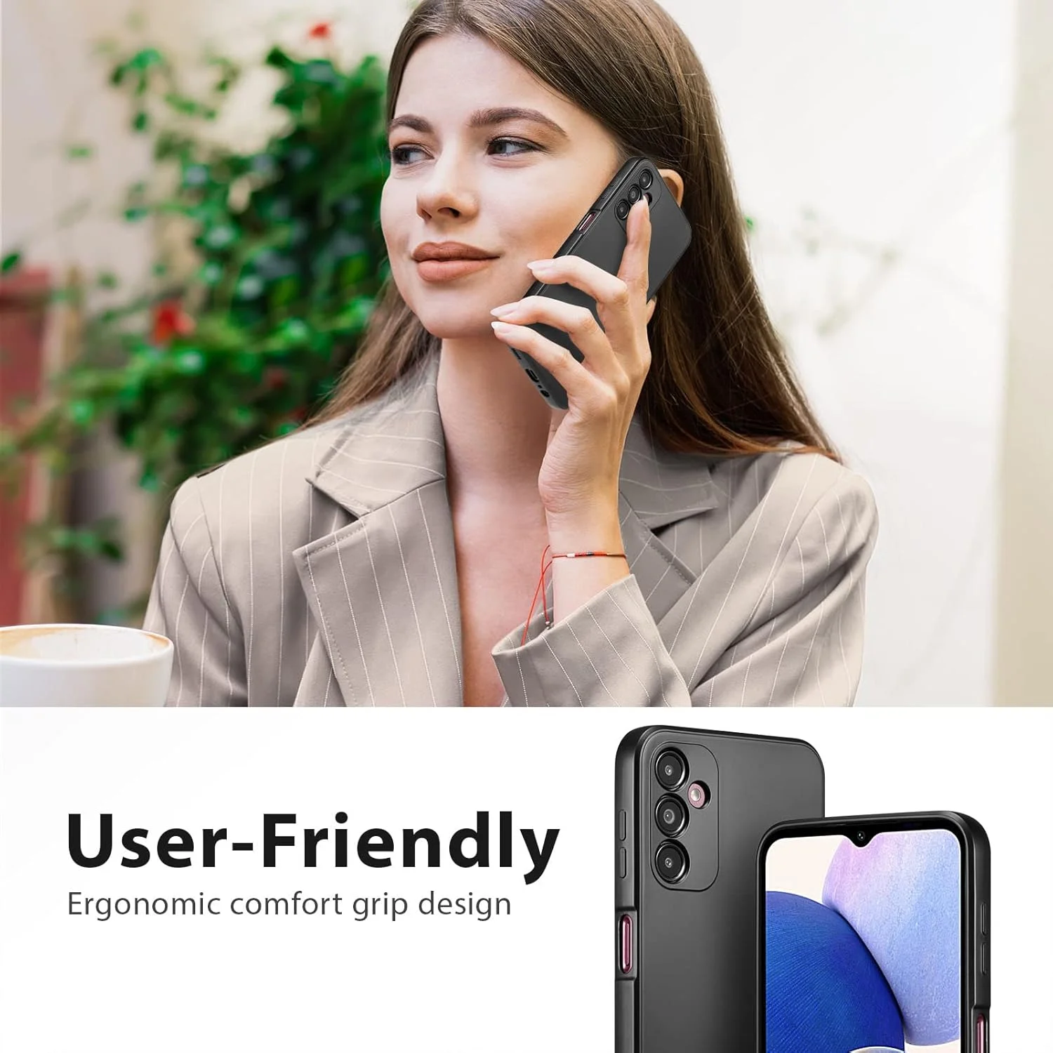 قاب سیلیکونی مایع باریک UEEBAI برای گوشی سامسونگ گلکسی A14 5G، قاب محافظ تمام بدنه گوشی مقاوم در برابر ضربه با پوشش لاستیکی نرم و فوق العاده نازک میکروفیبر ضد خش - مشکی