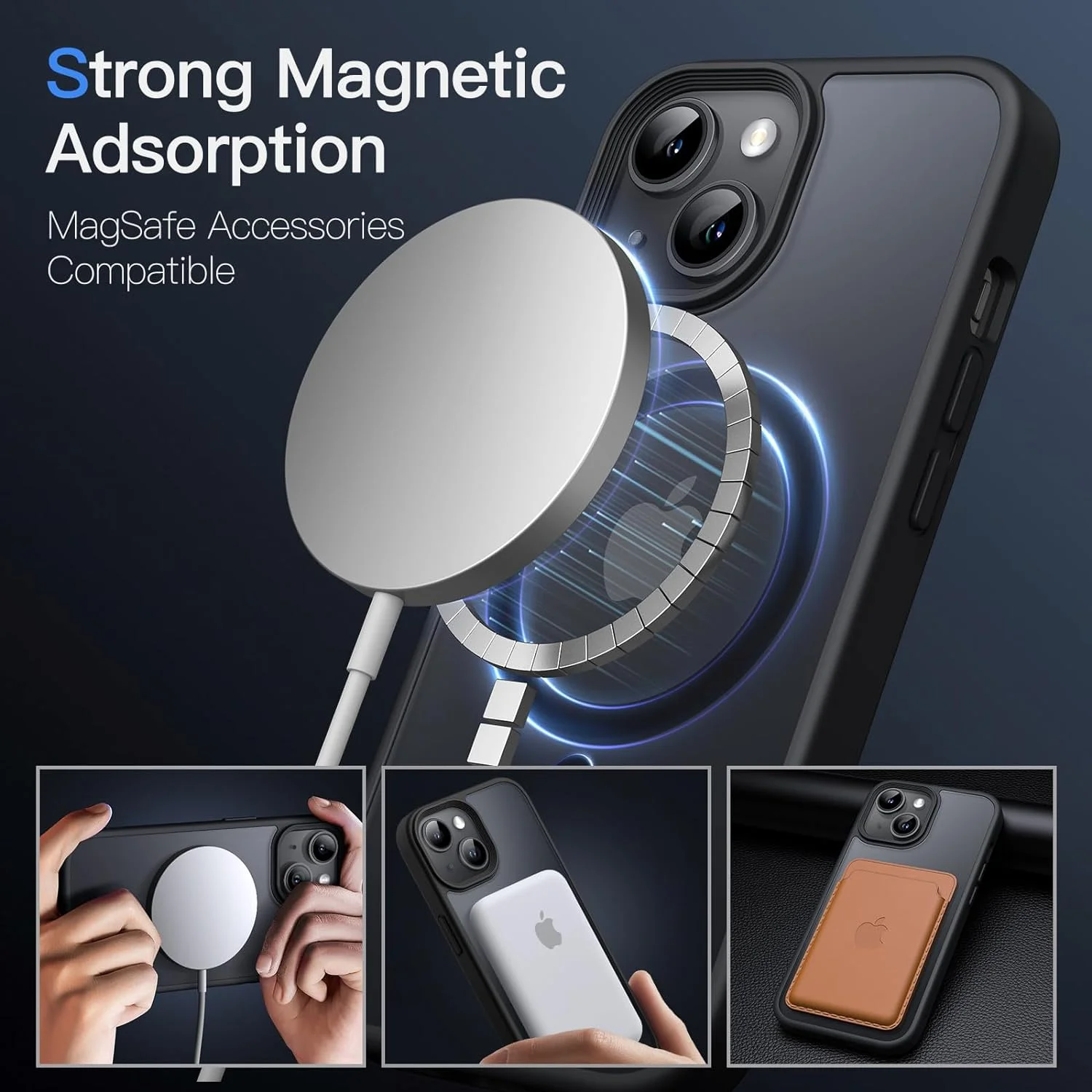 کاور آهنربایی JETech برای آیفون 15 6.1 اینچی سازگار با MagSafe، پشت مات نیمه شفاف، کاور باریک ضد ضربه (مشکی)