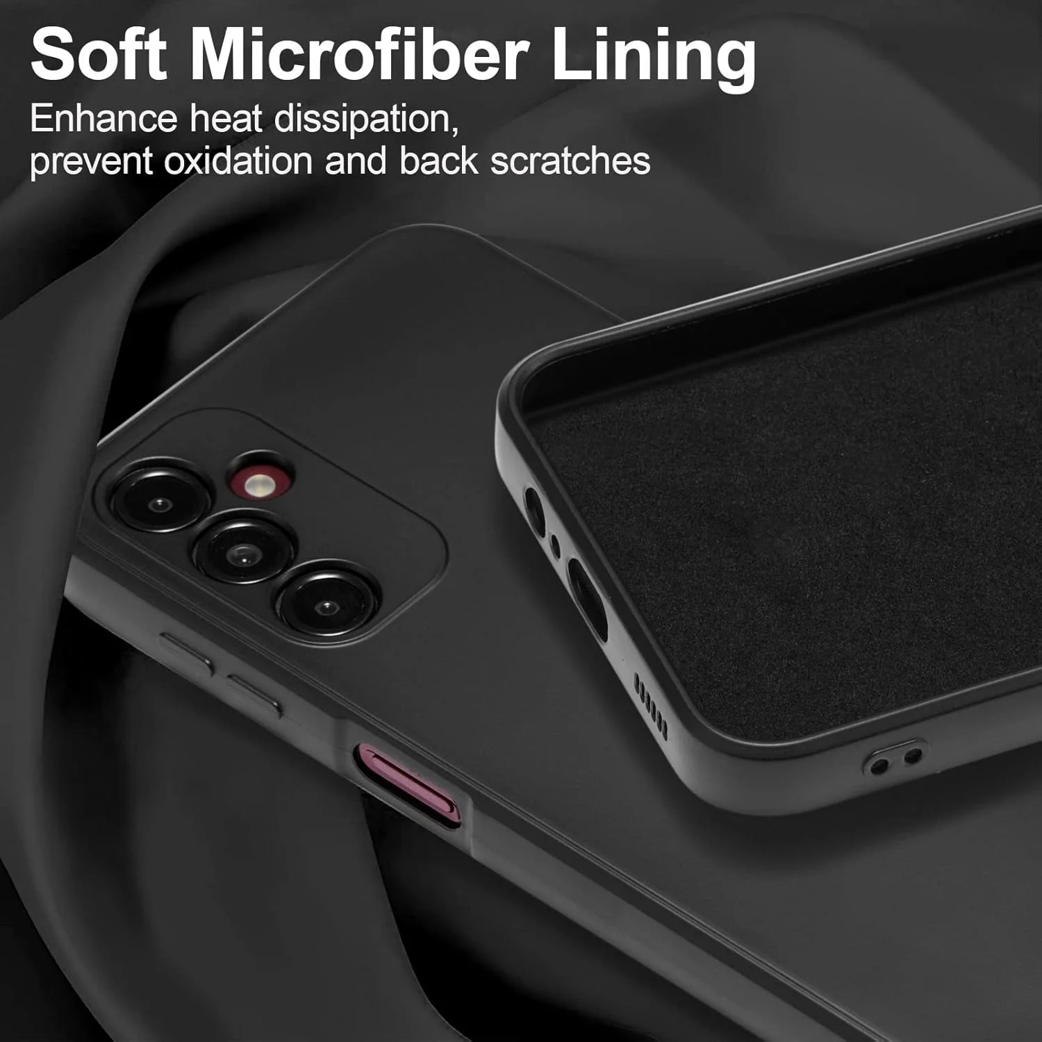 قاب سیلیکونی مایع باریک UEEBAI برای گوشی سامسونگ گلکسی A14 5G، قاب محافظ تمام بدنه گوشی مقاوم در برابر ضربه با پوشش لاستیکی نرم و فوق العاده نازک میکروفیبر ضد خش - مشکی