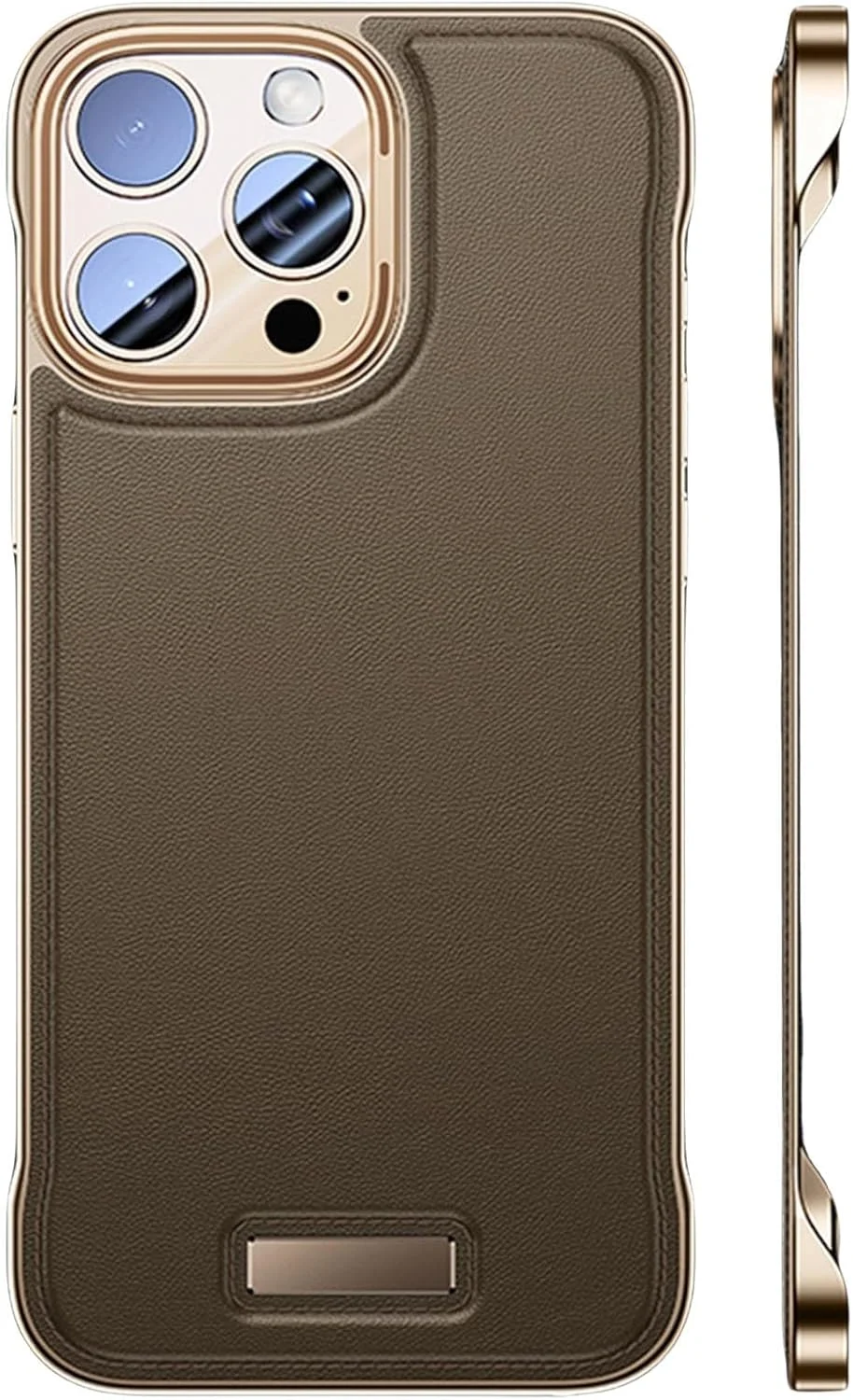 قاب چرمی آلیاژ آلومینیوم هوانوردی برای آیفون 16 پرو مکس، قاب فلزی باریک، قاب گوشی سبک وزن با چرم مرغوب، سازگار با مگ‌سیف، دارای پخش کننده رایحه داخلی، تیتانیوم صحرایی