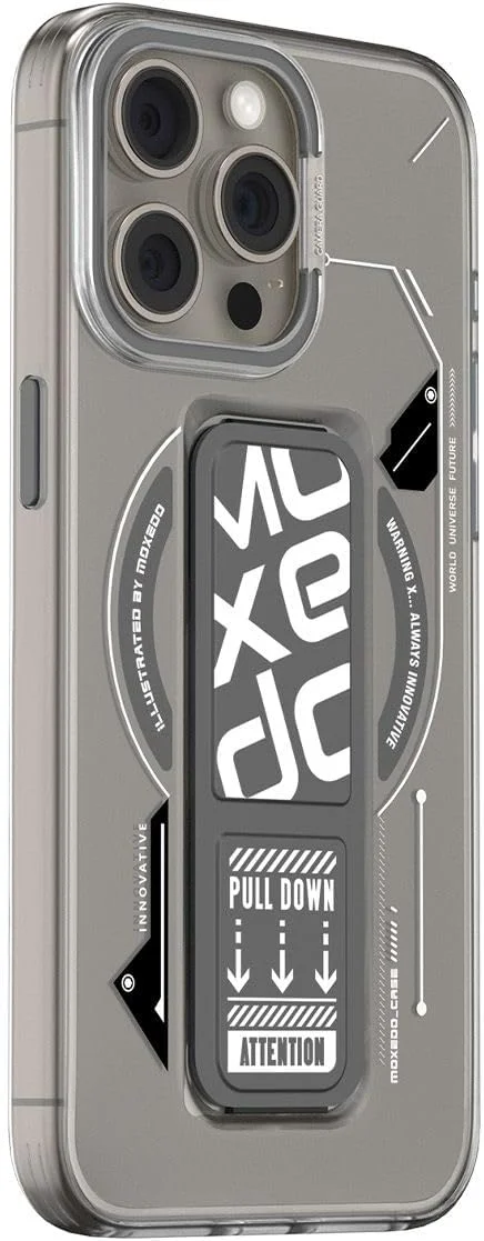 قاب محافظ مغناطیسی Moxedo مقاوم در برابر خراش و ضربه با پایه نگهدارنده کشویی داخلی سازگار با آیفون 15 پرو مکس (خاکستری)