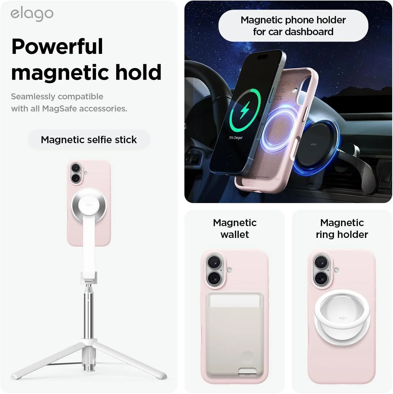 قاب سیلیکونی مایع مغناطیسی الاگو مناسب برای آیفون 16 پلاس، سازگار با MagSafe، ضد ضربه - صورتی دوست داشتنی