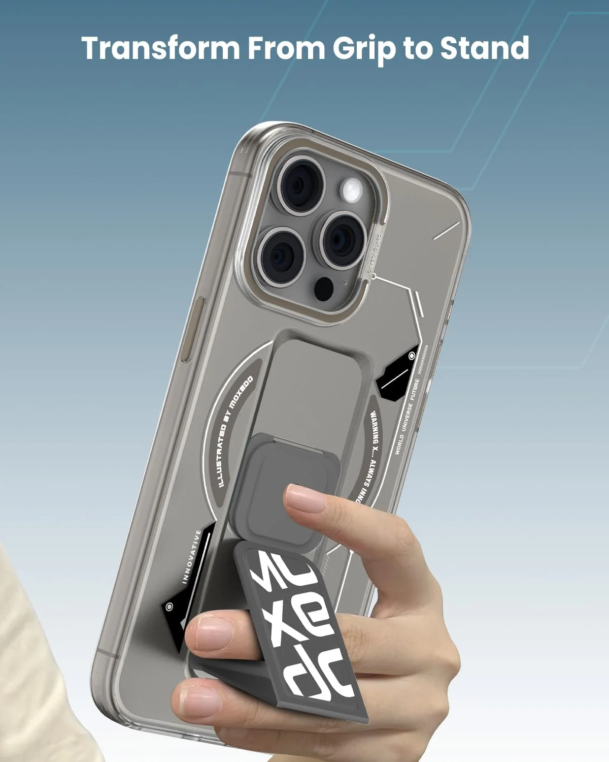 قاب محافظ مغناطیسی Moxedo مقاوم در برابر خراش و ضربه با پایه نگهدارنده کشویی داخلی سازگار با آیفون 15 پرو مکس (خاکستری)
