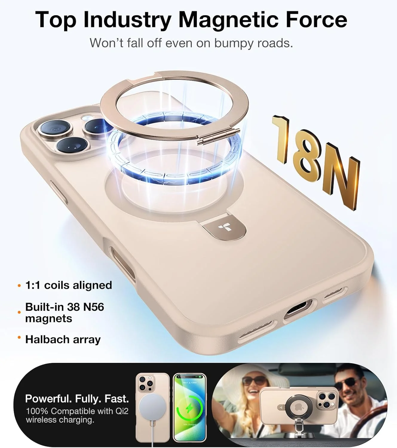 کاور محافظ آهنربایی TORRAS Ostand برای آیفون 16 پرو، [تست شده در برابر سقوط در سطح نظامی] کاور پشتی نیمه شفاف و باریک با لبه نرم برای آیفون 16 پرو، تیتانیوم صحرایی