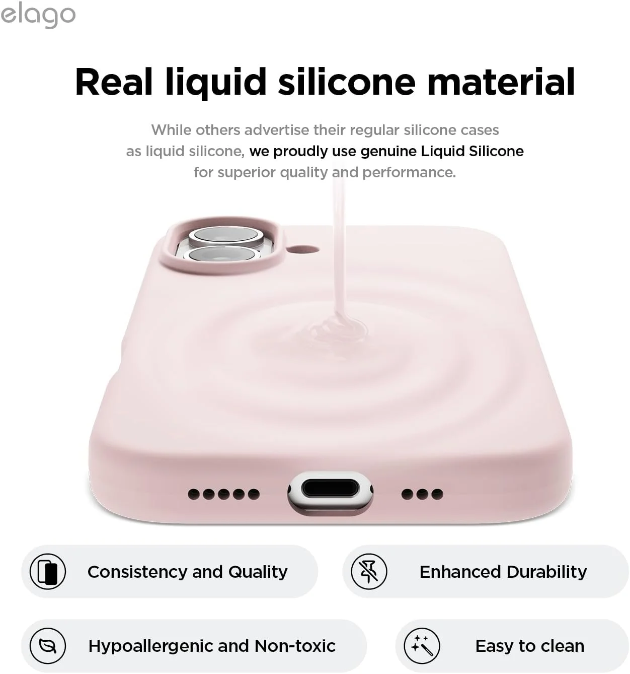 قاب سیلیکونی مایع مغناطیسی الاگو مناسب برای آیفون 16 پلاس، سازگار با MagSafe، ضد ضربه - صورتی دوست داشتنی