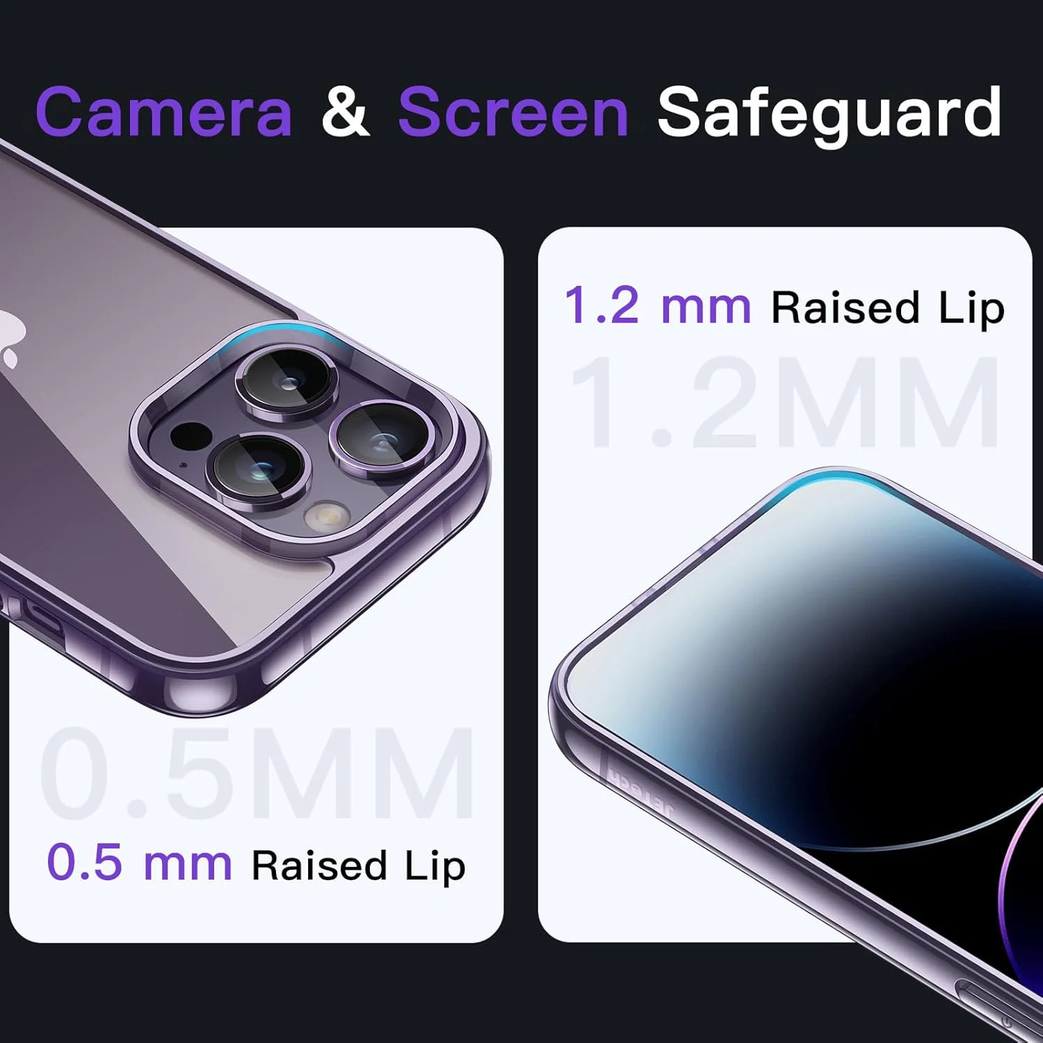 کاور محافظ گوشی JETech برای آیفون 14 پرو مکس 6.7 اینچی، کاور ضربه گیر ضد زرد شدن، پشت شفاف ضد خش (بنفش تیره)