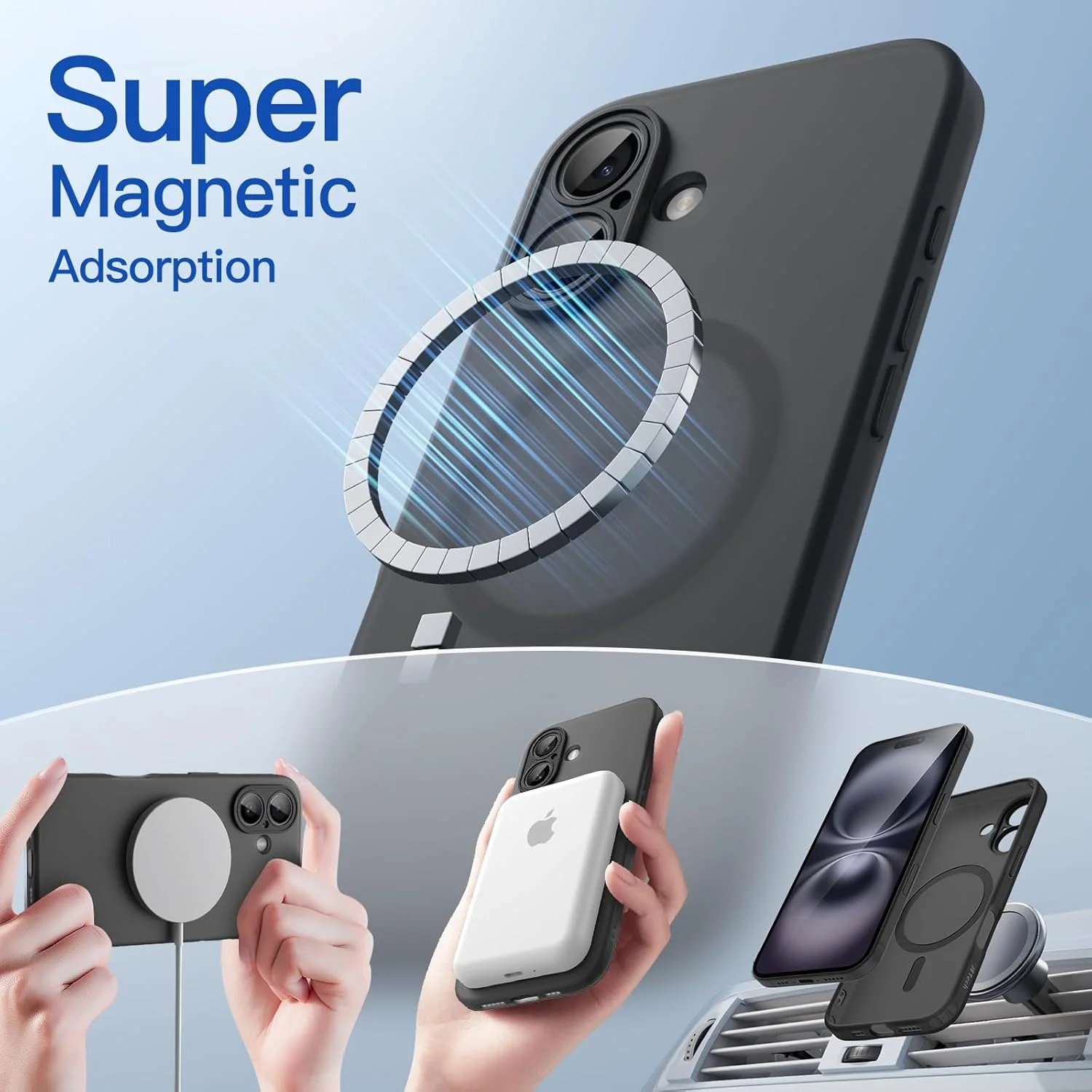 کاور مات JETech برای آیفون ۱۶ (۶.۱ اینچ)، سازگار با MagSafe، ضد زردی و ضد اثر انگشت، کاور گوشی نرم و نیمه شفاف TPU ضد ضربه (مشکی)