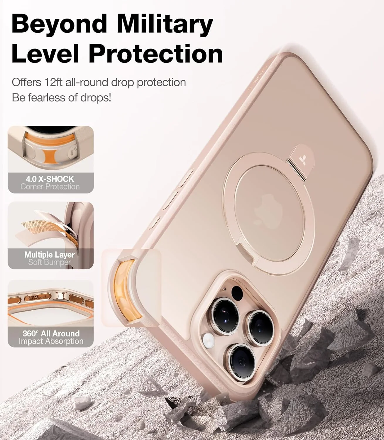 کاور محافظ آهنربایی TORRAS Ostand برای آیفون 16 پرو، [تست شده در برابر سقوط در سطح نظامی] کاور پشتی نیمه شفاف و باریک با لبه نرم برای آیفون 16 پرو، تیتانیوم صحرایی