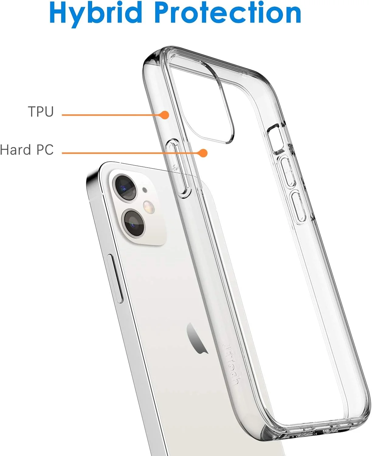 کاور محافظ ژتک مناسب برای آیفون 12/12 پرو 6.1 اینچی، کاور ضربه گیر ضد زرد شدن، پشت شفاف ضد خش (شفاف)