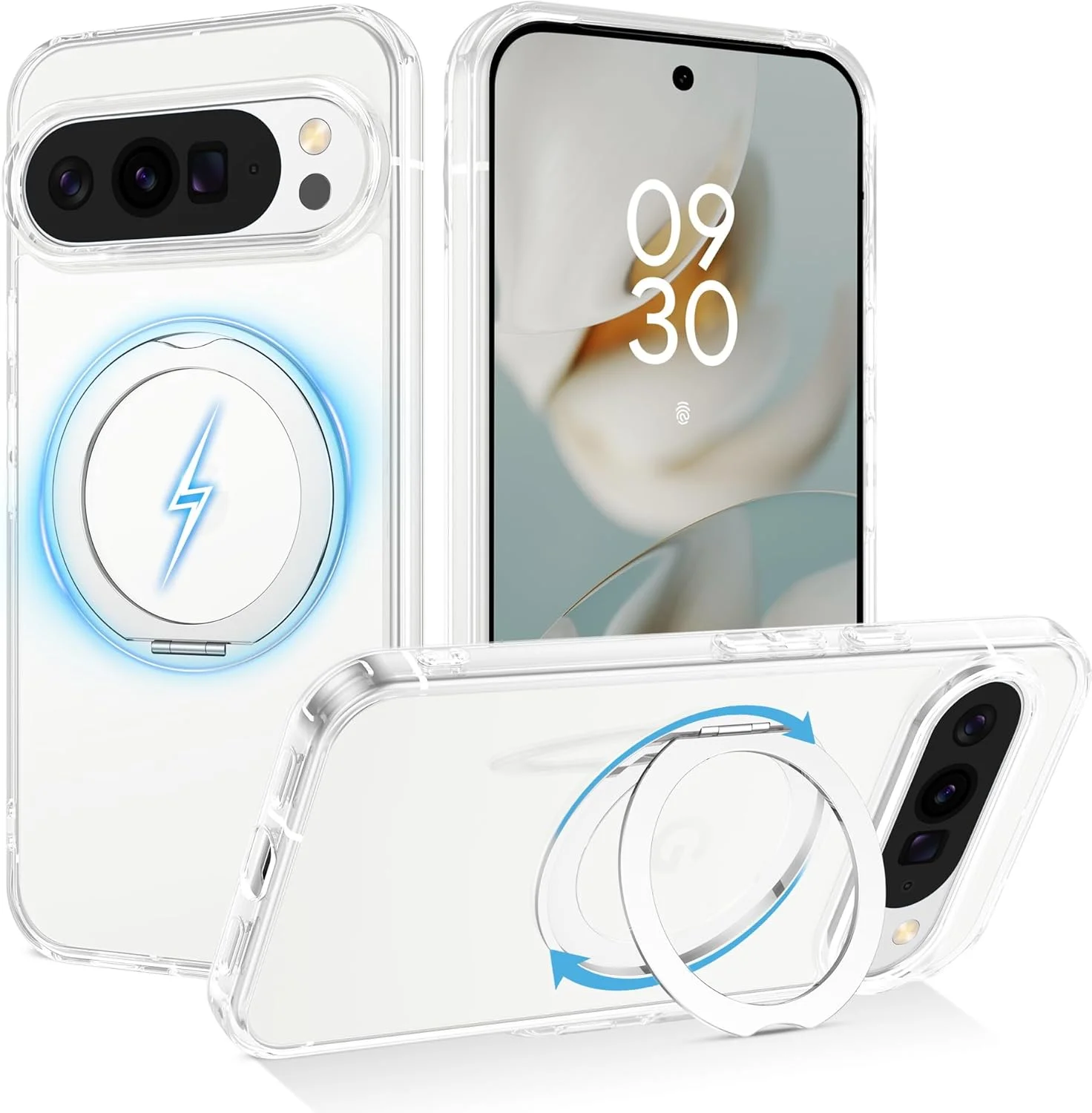 قاب آهنربایی VENINGO برای Google Pixel 10 Pro XL [محافظت نظامی 14 فوتی] [مناسب برای MagSafe و Pixelsnap] [پایه حلقه ای چرخان 360 درجه] قاب شفاف و باریک برای Pixel 10 Pro XL، شفاف