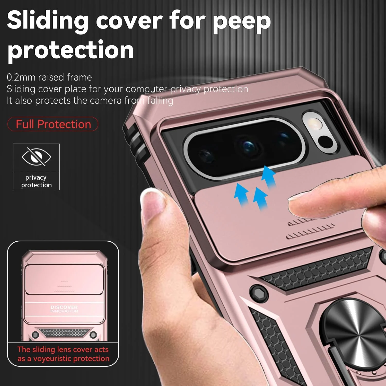 کاور محافظ گوشی گوگل پیکسل 8 پرو، کاور لنز کشویی ضد ضربه با درجه نظامی با حلقه نگهدارنده مغناطیسی 360 درجه، پشت PC سخت و کاور بامپر TPU رزگلد کاور محافظ گوشی گوگل پیکسل 8 پرو، کاور لنز کشویی ضد ضربه با درجه نظامی با حلقه نگهدارنده مغناطیسی 360 درجه، پشت PC سخت و کاور بامپر TPU رزگلد