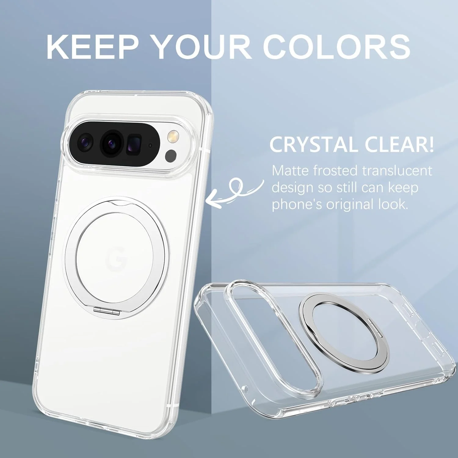 قاب آهنربایی VENINGO برای Google Pixel 10 Pro XL [محافظت نظامی 14 فوتی] [مناسب برای MagSafe و Pixelsnap] [پایه حلقه ای چرخان 360 درجه] قاب شفاف و باریک برای Pixel 10 Pro XL، شفاف