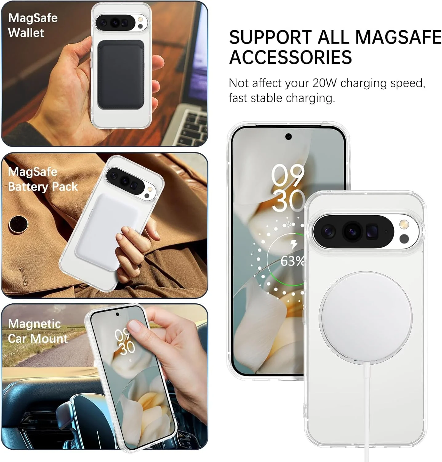 قاب آهنربایی VENINGO برای Google Pixel 10 Pro XL [محافظت نظامی 14 فوتی] [مناسب برای MagSafe و Pixelsnap] [پایه حلقه ای چرخان 360 درجه] قاب شفاف و باریک برای Pixel 10 Pro XL، شفاف