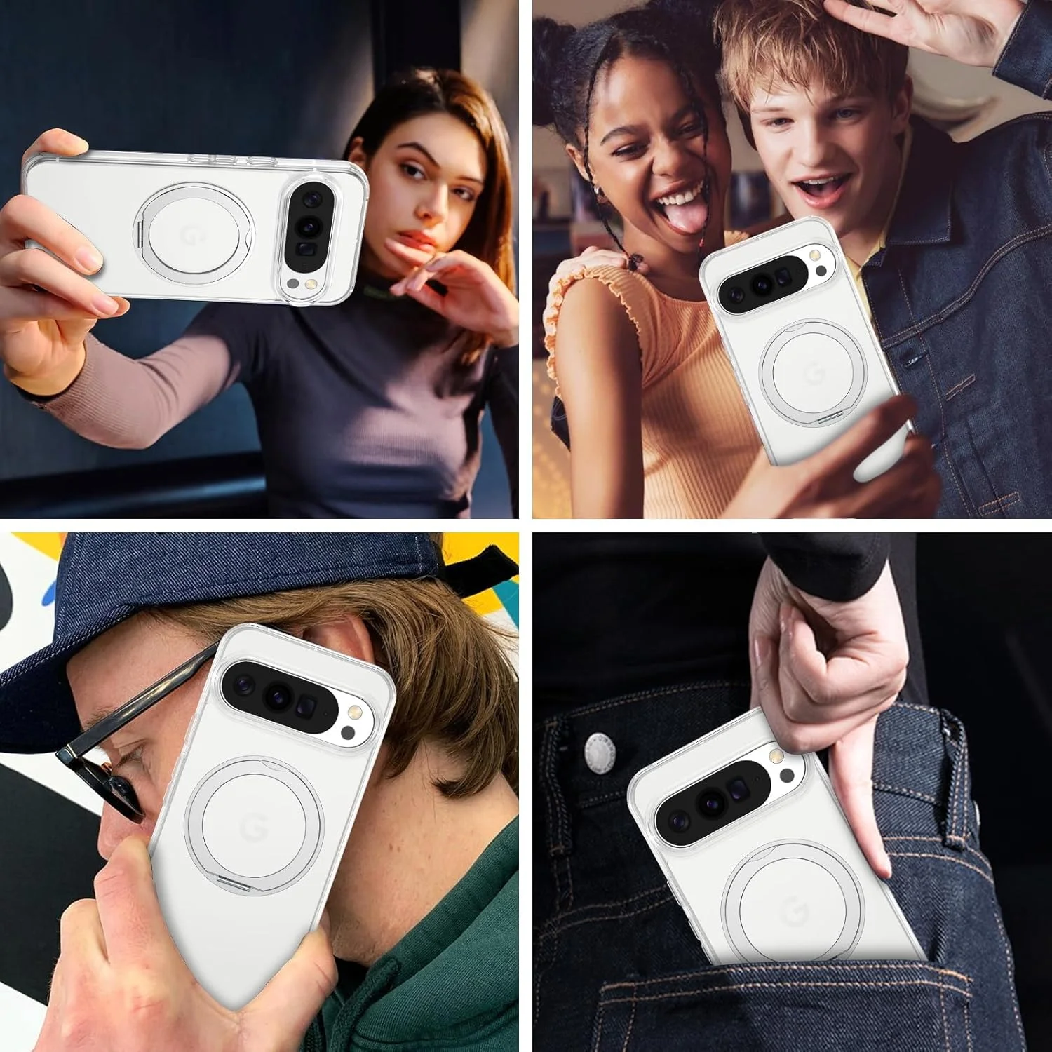 قاب آهنربایی VENINGO برای Google Pixel 10 Pro XL [محافظت نظامی 14 فوتی] [مناسب برای MagSafe و Pixelsnap] [پایه حلقه ای چرخان 360 درجه] قاب شفاف و باریک برای Pixel 10 Pro XL، شفاف