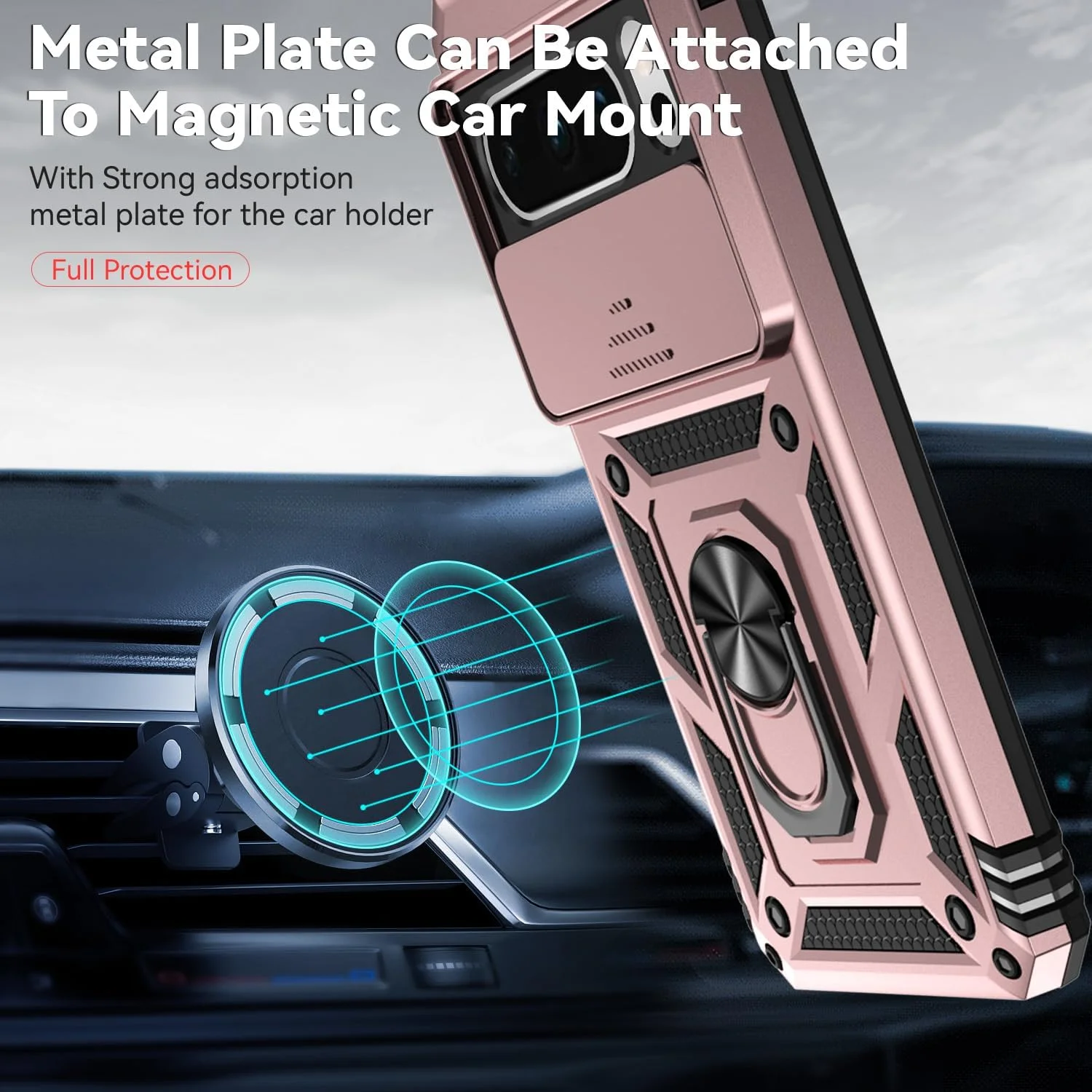 کاور محافظ گوشی گوگل پیکسل 8 پرو، کاور لنز کشویی ضد ضربه با درجه نظامی با حلقه نگهدارنده مغناطیسی 360 درجه، پشت PC سخت و کاور بامپر TPU رزگلد کاور محافظ گوشی گوگل پیکسل 8 پرو، کاور لنز کشویی ضد ضربه با درجه نظامی با حلقه نگهدارنده مغناطیسی 360 درجه، پشت PC سخت و کاور بامپر TPU رزگلد