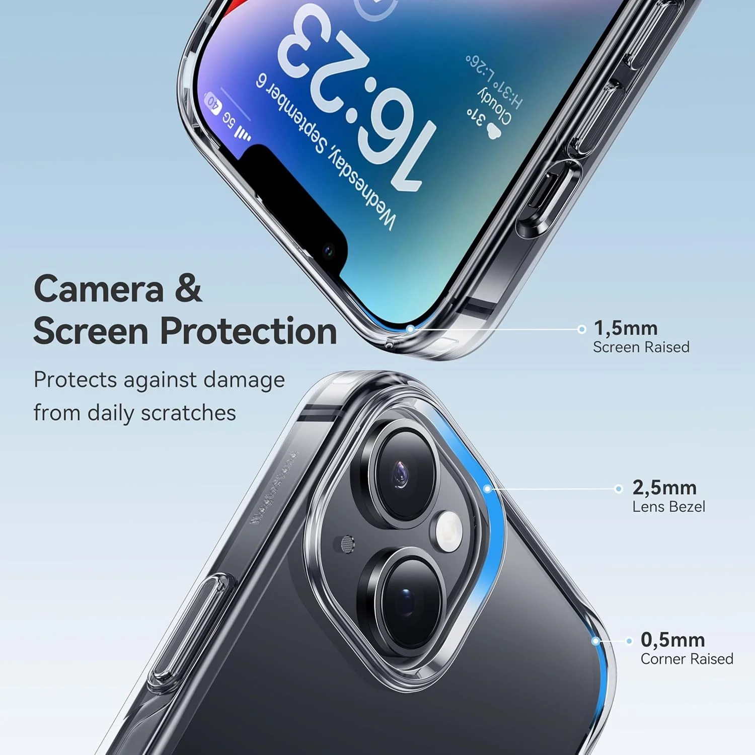 کاور محافظ شفاف کریستالی CASEKOO برای آیفون 14 و آیفون 13، [ضد زردی] [محافظت در برابر سقوط در سطح نظامی] کاور محافظ ضد ضربه گوشی 6.1 اینچی (شفاف)