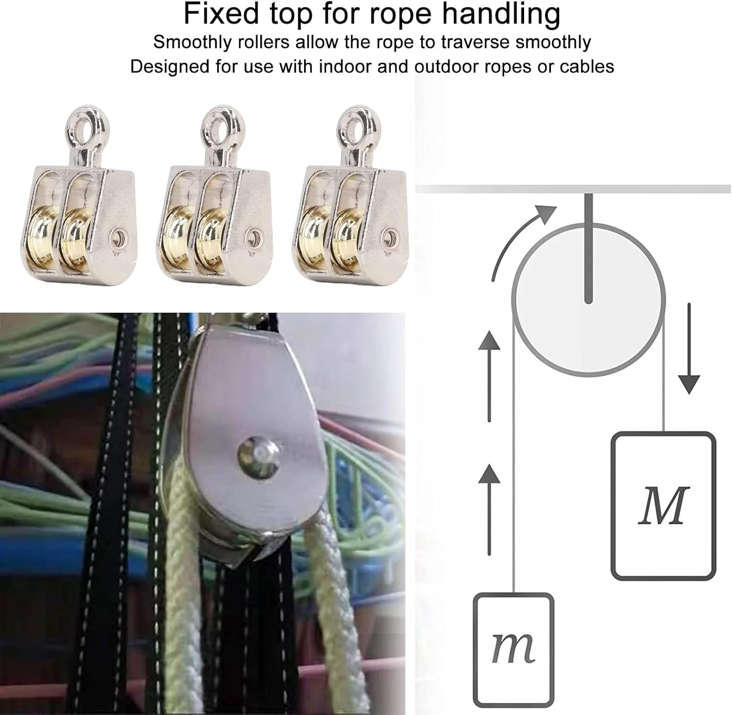 مجموعه قرقره دوبل 4 عددی، قرقره دوبل ساخته شده از آلیاژ روی، قابل حمل برای کاربردهای بالابری داخلی و خارجی، شارژ روان با