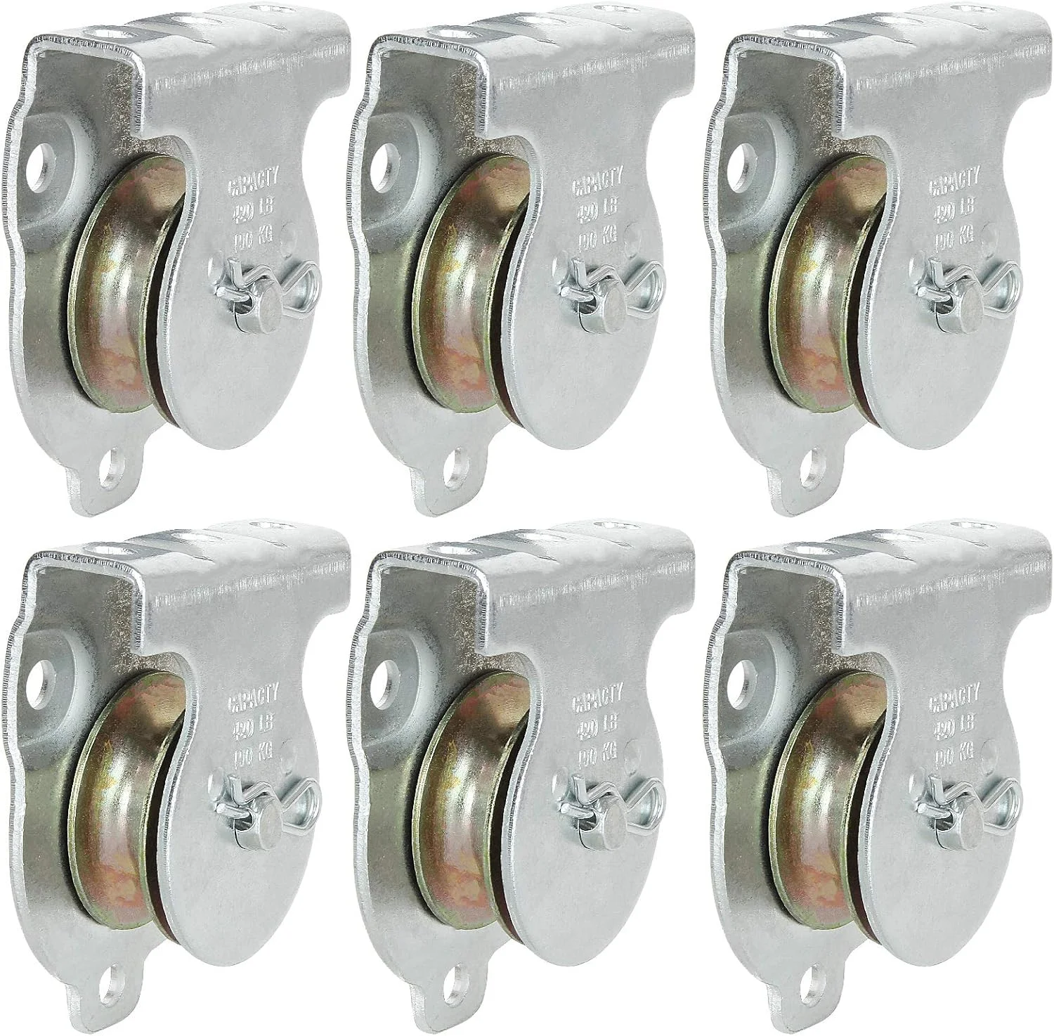 مجموعه 6 عددی قرقره دیواری AConnet، قرقره تکی 1-1/2 اینچی قابل نصب روی دیوار و سقف برای سیم یا طناب 3/8 اینچی، روکش گالوانیزه