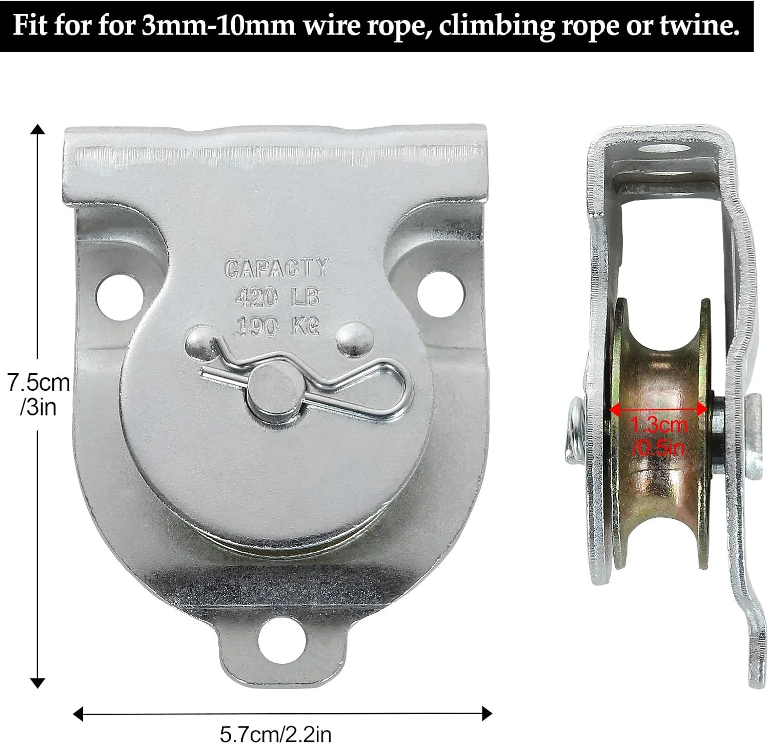 مجموعه 6 عددی قرقره دیواری AConnet، قرقره تکی 1-1/2 اینچی قابل نصب روی دیوار و سقف برای سیم یا طناب 3/8 اینچی، روکش گالوانیزه