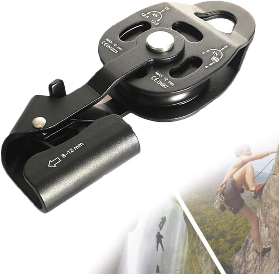 قرقره 25KN آلیاژ آلومینیوم، ابزار محافظت از طناب برای درختکاری، کوهنوردی، نجات، بالابری و فرود، قطر 8 تا 12 میلی متر