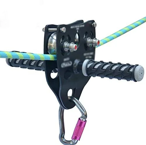 دستگیره حرفه ای صخره نوردی در فضای باز، قرقره کابل دو محور، عبور از کابل صخره نوردی، زیپ لاین صخره ای در ارتفاع بالا