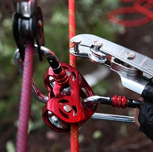 قرقره دو محوره قرقره فضای باز، قرقره های دوبل برای عبور، صخره نوردی، تجهیزات توسعه، زیپ لاین با بلبرینگ