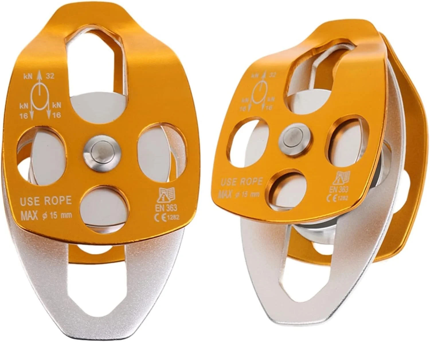 قرقره دوبل ARGUESB برای غارنوردی، صخره نوردی، فرود، نجات و کشیدن بار (طلایی)